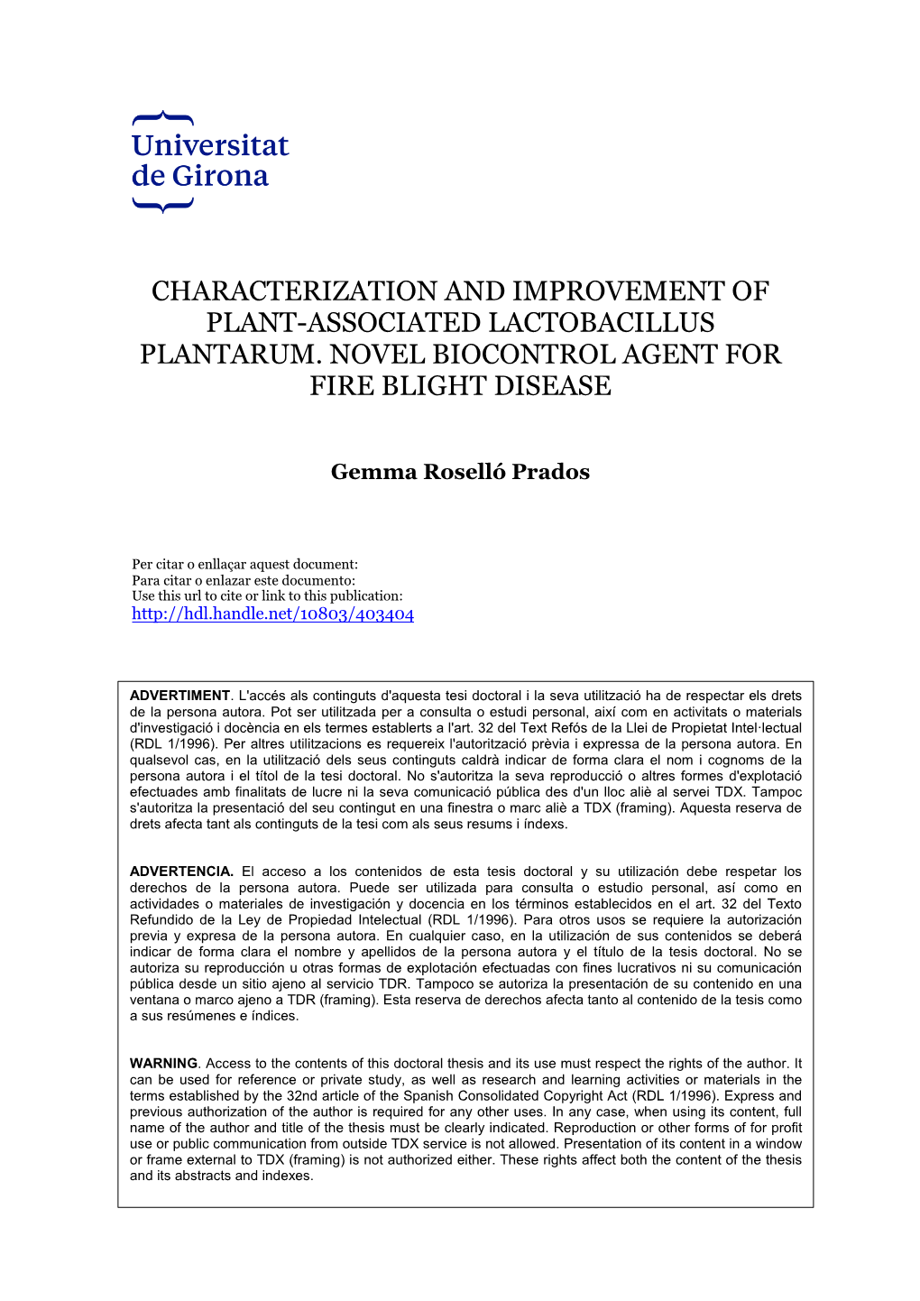 Characterization and Improvement of Plant-Associated Lactobacillus Plantarum