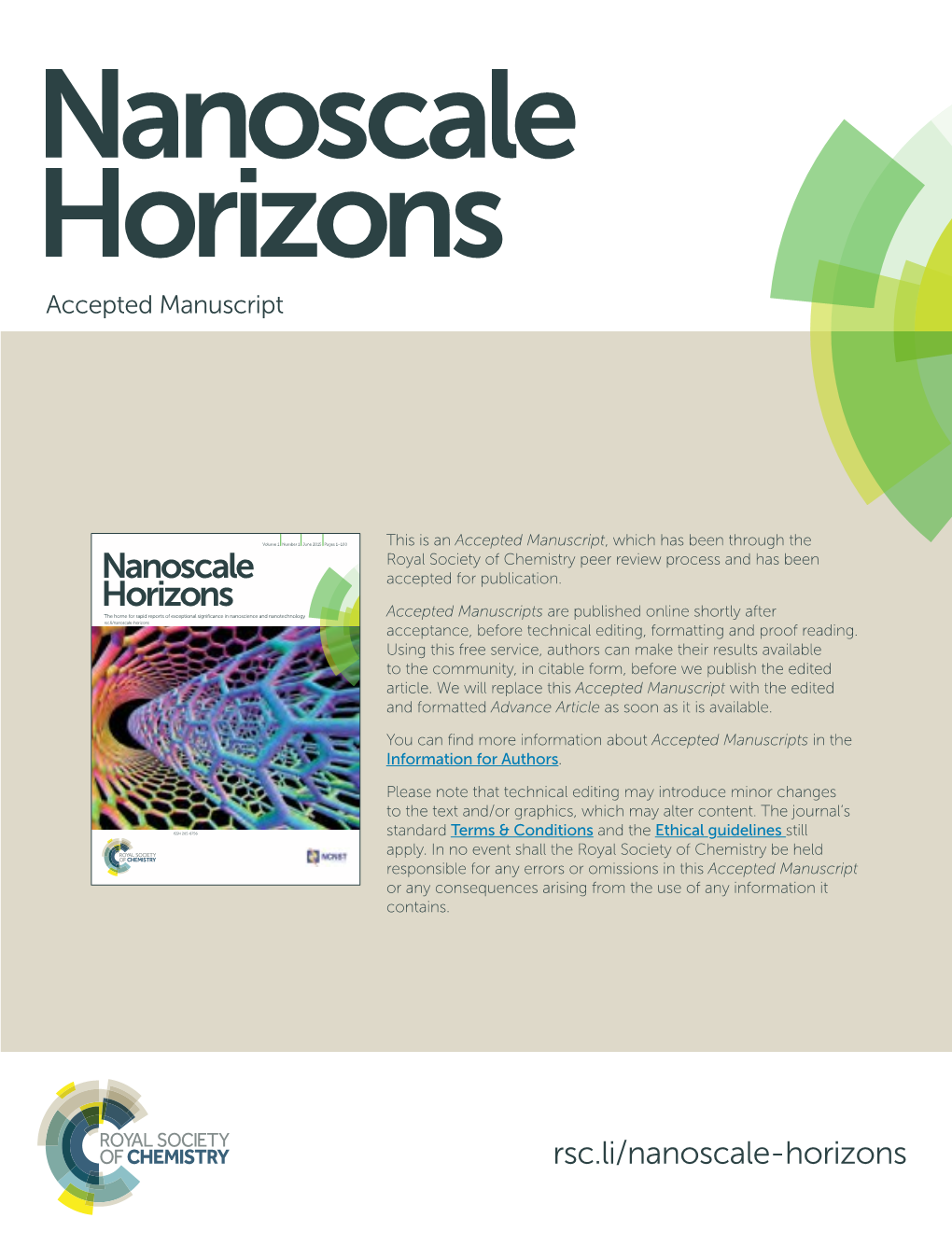 Nanoscale Horizons Theaccepted Home for Rapidmanuscript Reports of Exceptional Significance in Nanoscience and Nanotechnology
