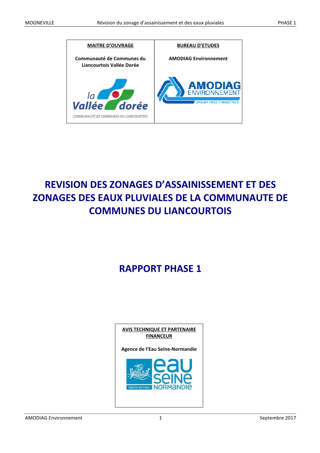 MOGNEVILLE Révision Du Zonage D’Assainissement Et Des Eaux Pluviales PHASE 1