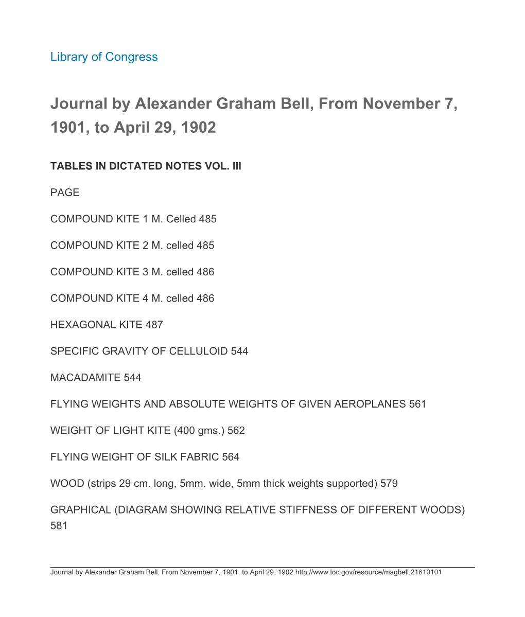 Journal by Alexander Graham Bell, from November 7, 1901, to April 29, 1902