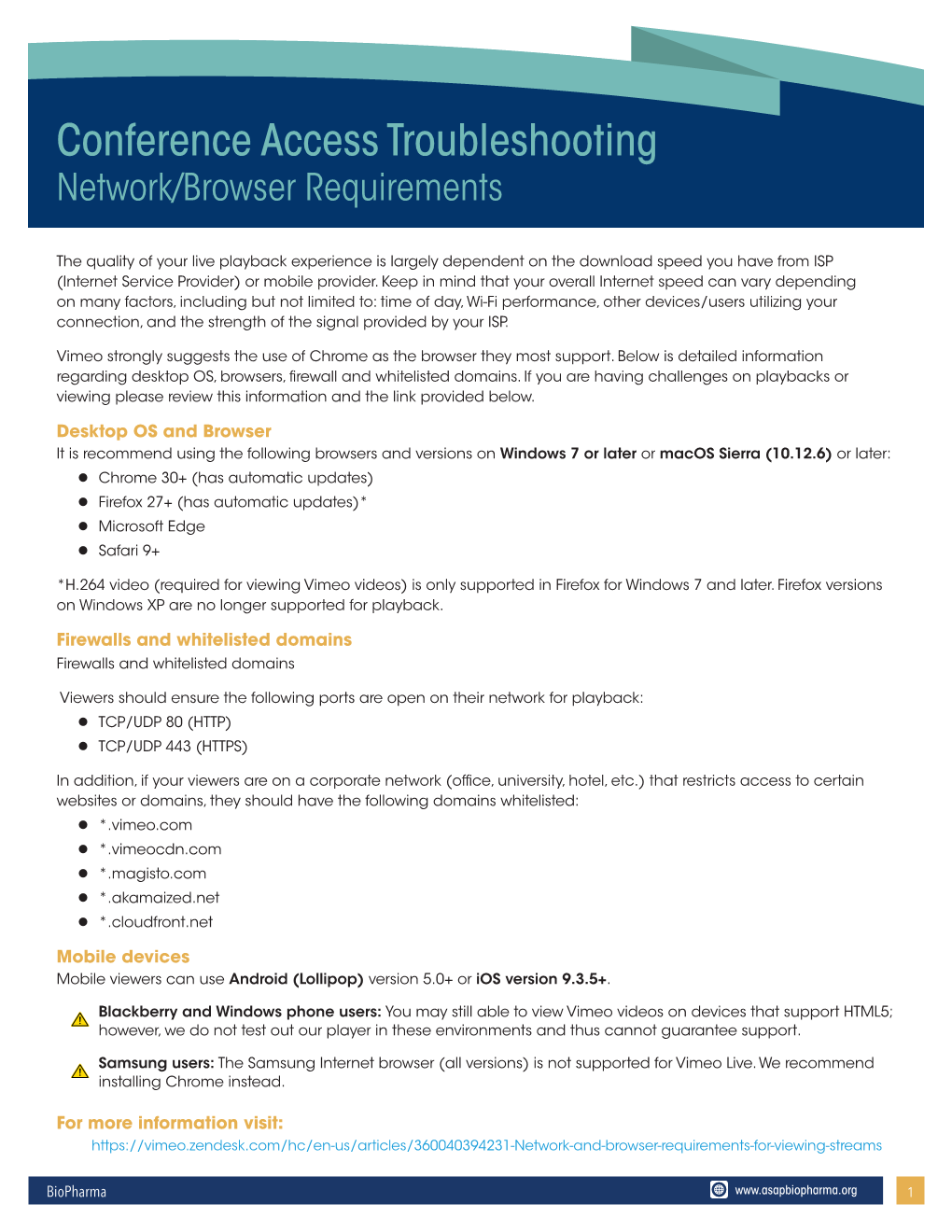 Conference Access Troubleshooting Network/Browser Requirements