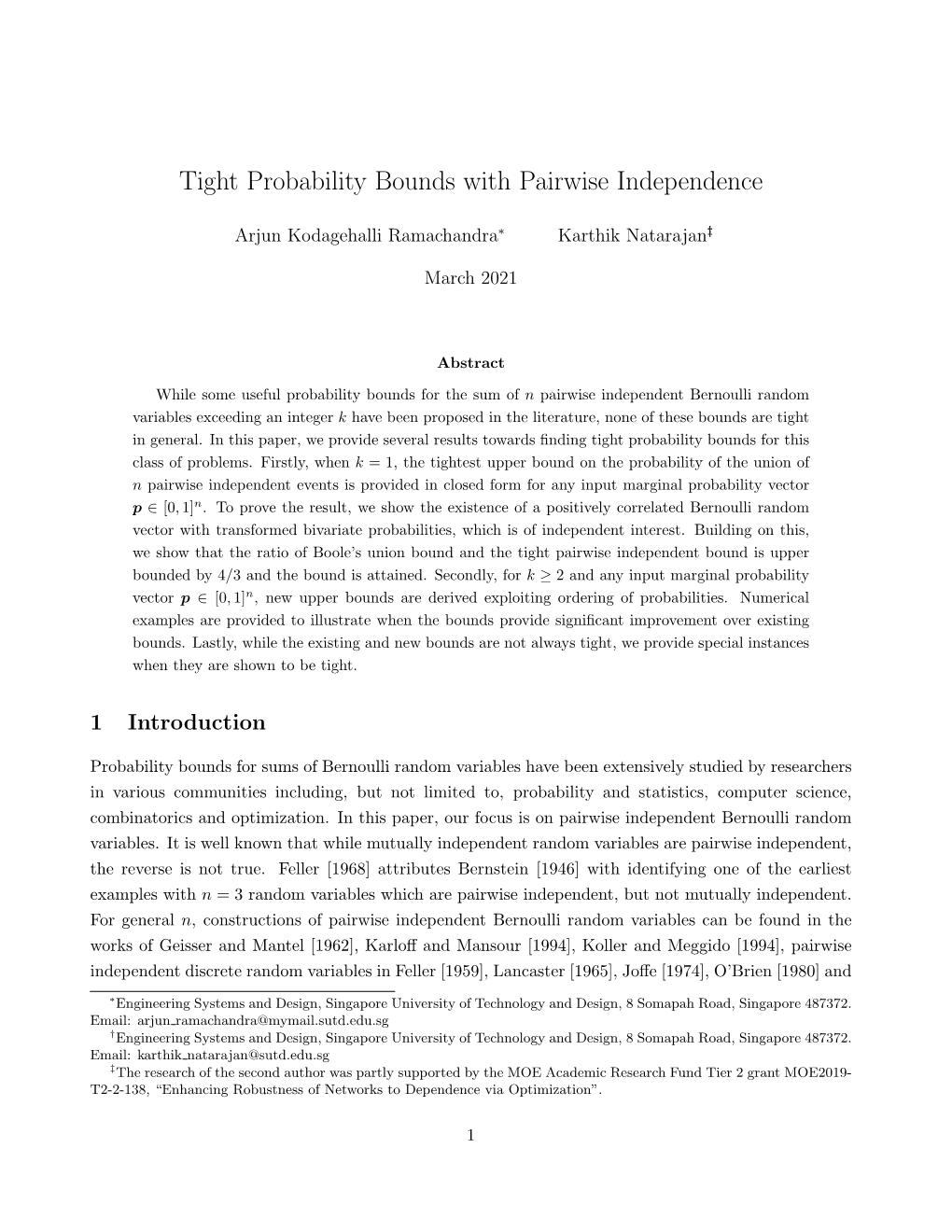 Tight Probability Bounds with Pairwise Independence