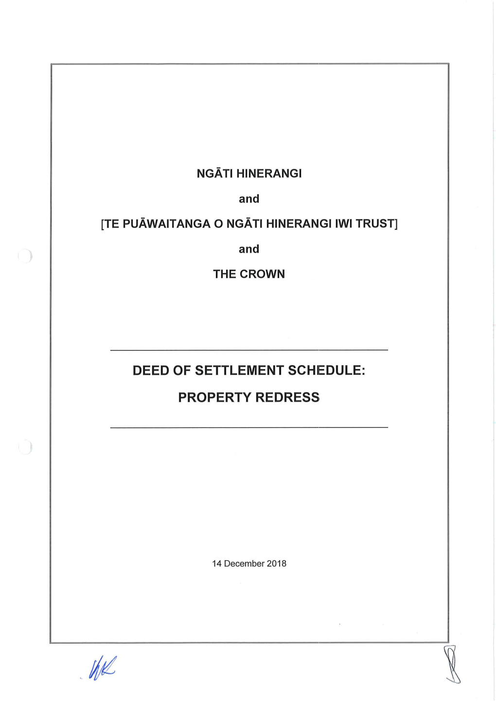 Deed of Settlement Schiedule: Property Redress