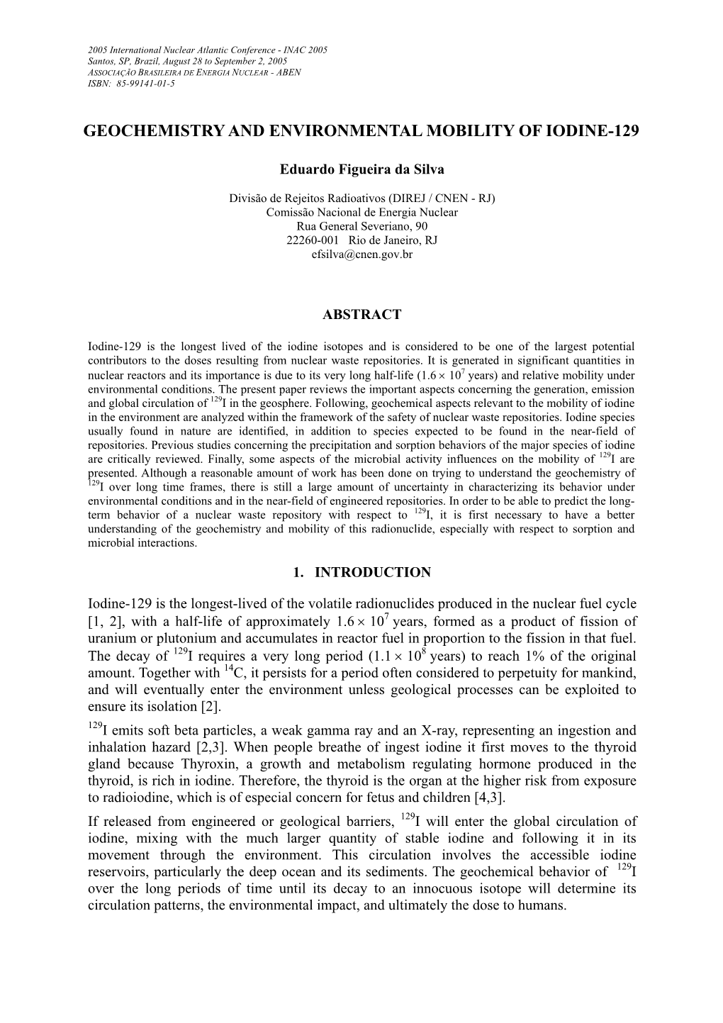 Geochemistry and Environmental Mobility of Iodine-129