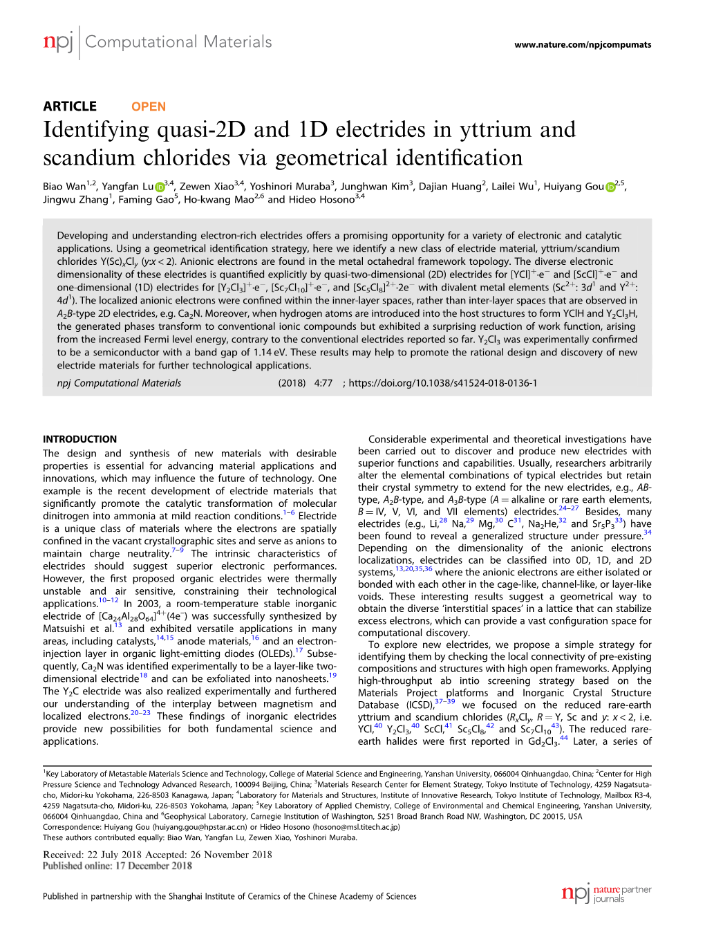 Identifying Quasi-2D and 1D Electrides in Yttrium and Scandium Chlorides Via Geometrical Identiﬁcation