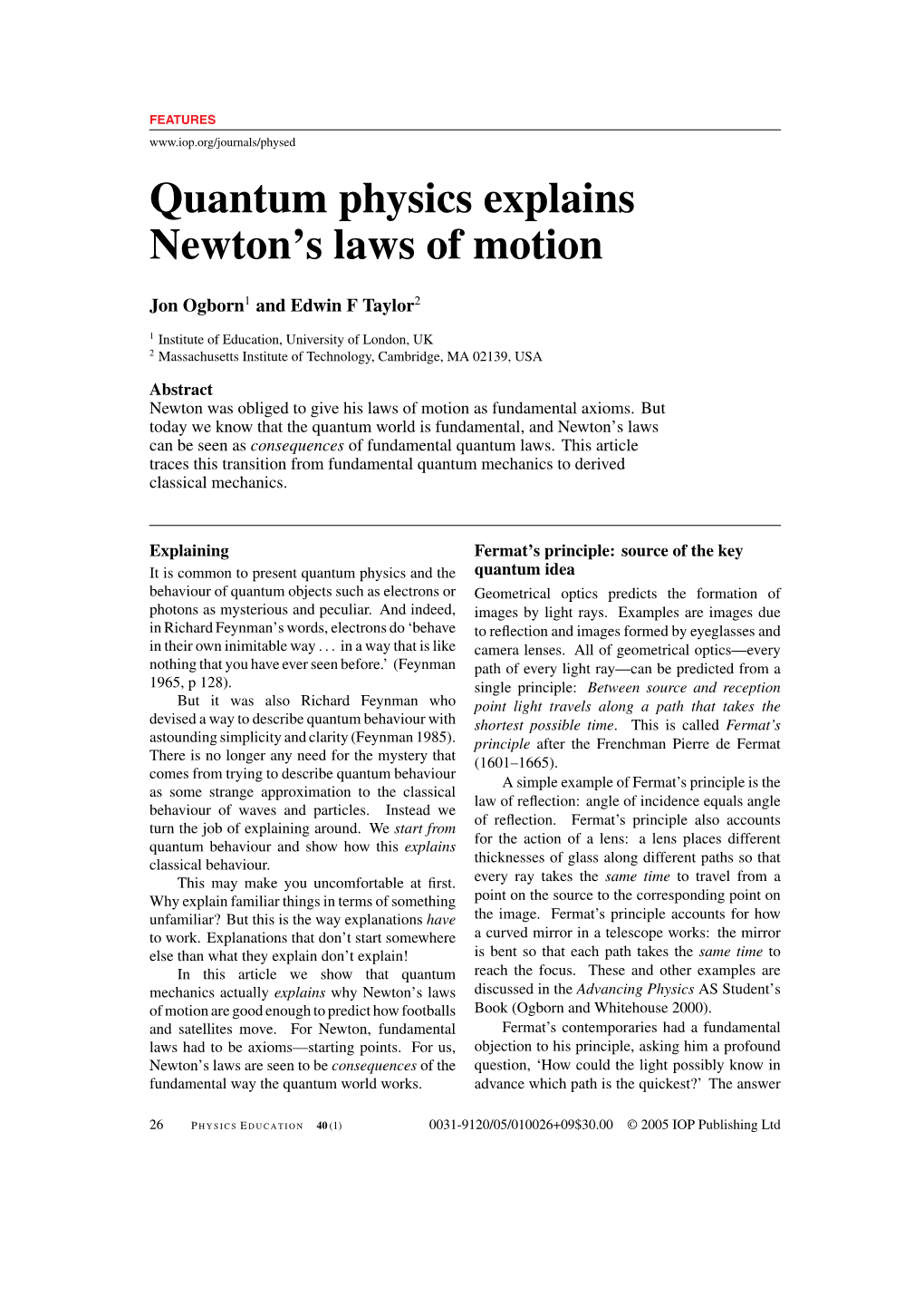 Quantum Physics Explains Newton's Laws of Motion