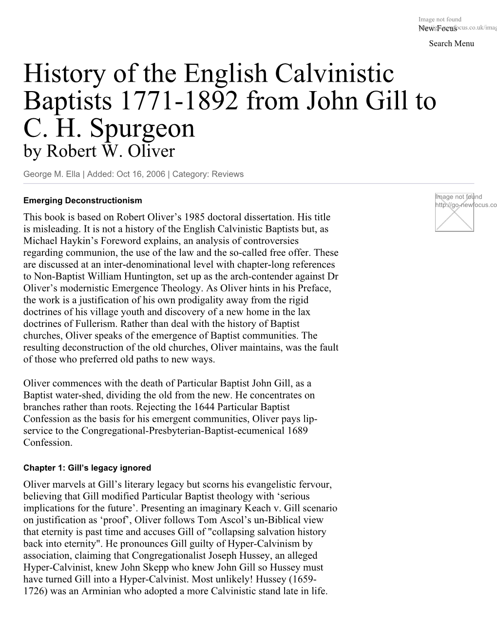 History of the English Calvinistic Baptists 1771-1892 from John Gill to C