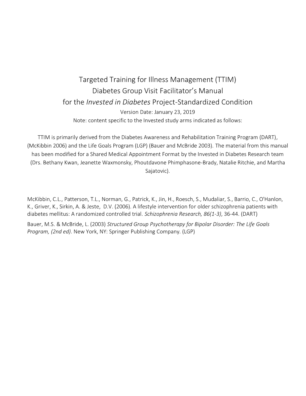 Targeted Training for Illness Management (TTIM) for Individuals