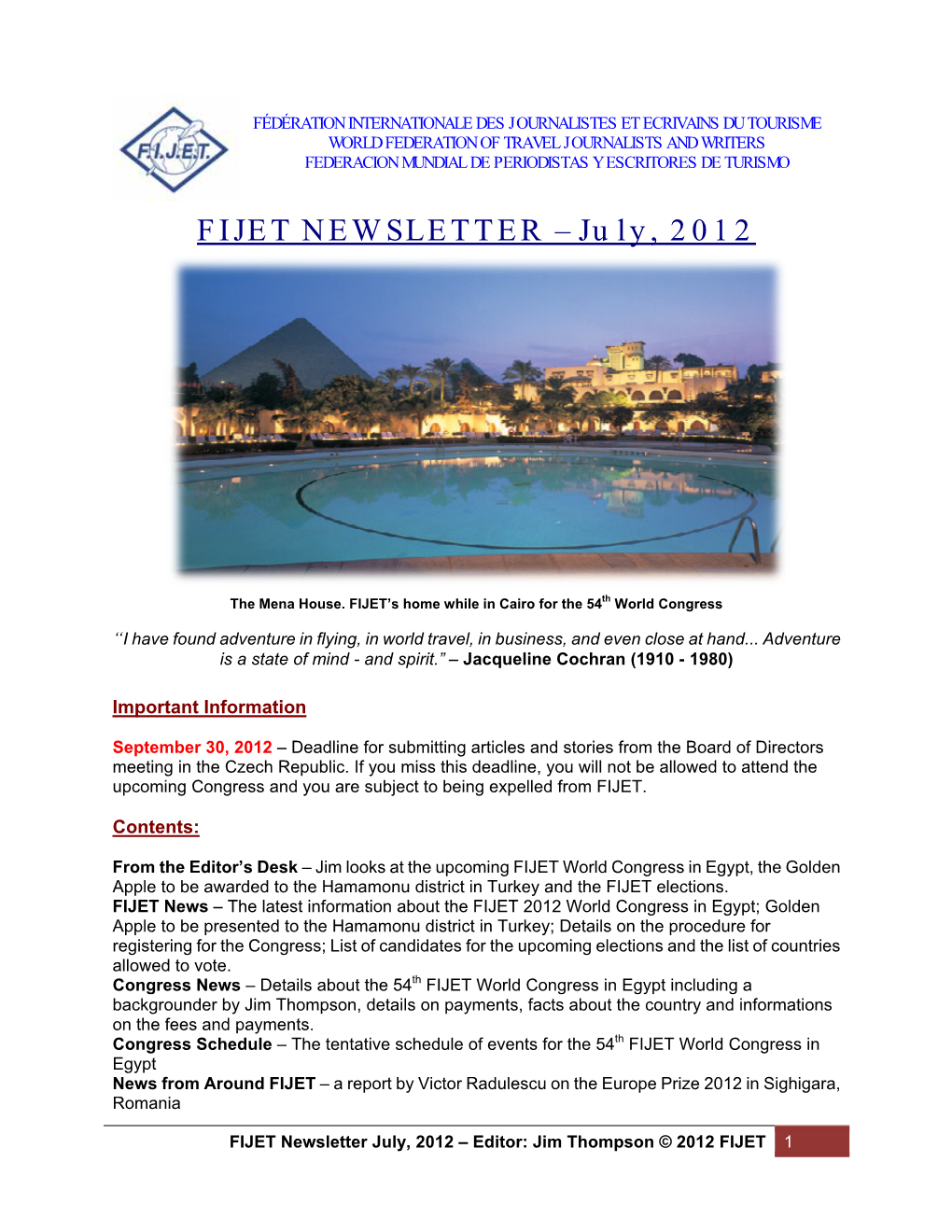 FIJET NEWSLETTER – July, 2012