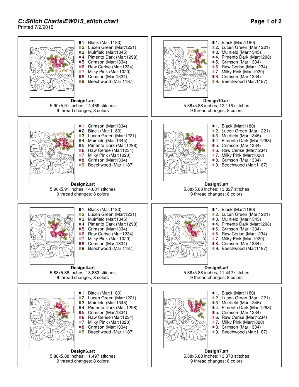 C:\Stitch Charts\EW015 Stitch Chart Page 1 of 2 Printed 7/2/2015