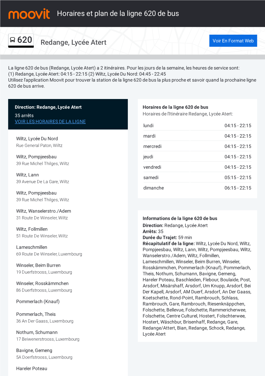 Horaires Et Trajet De La Ligne 620 De Bus Sur Une Carte