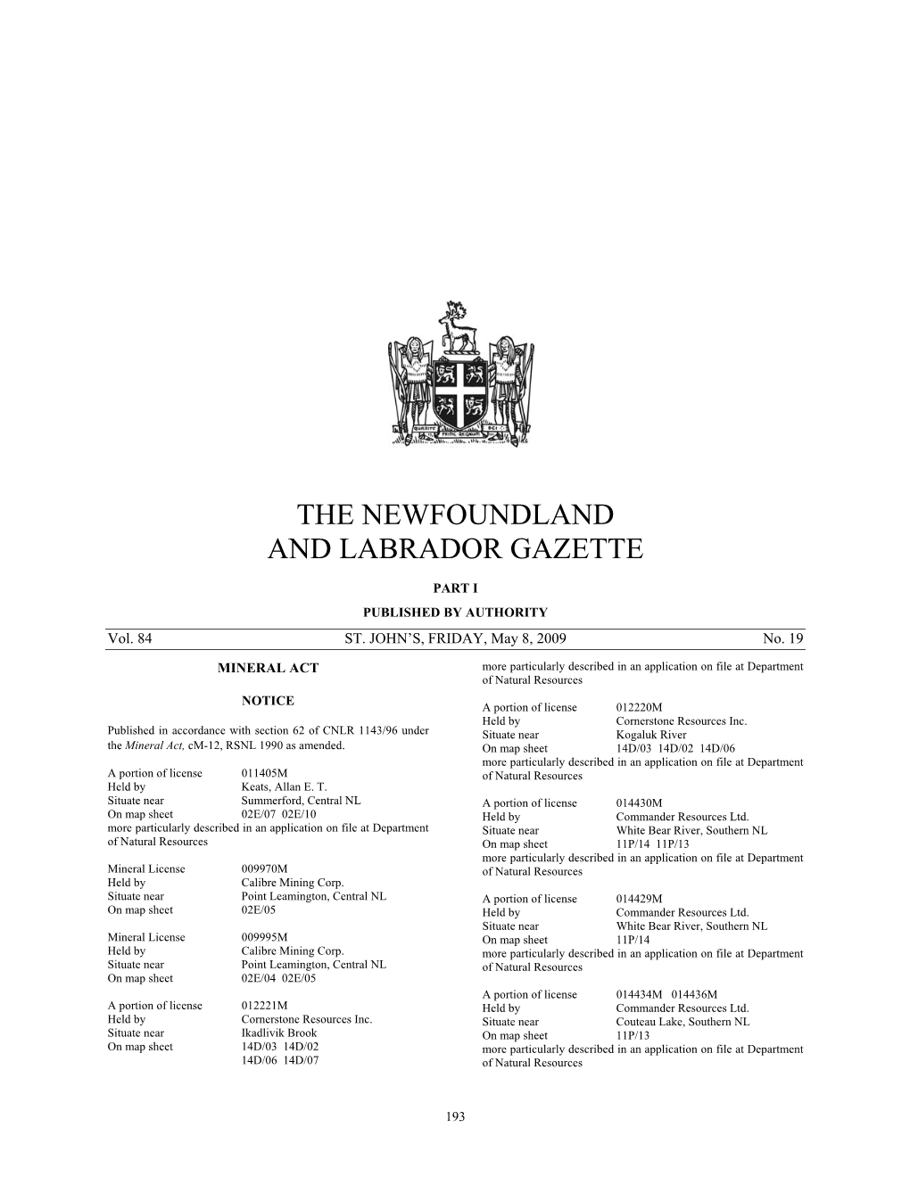 The Newfoundland and Labrador Gazette