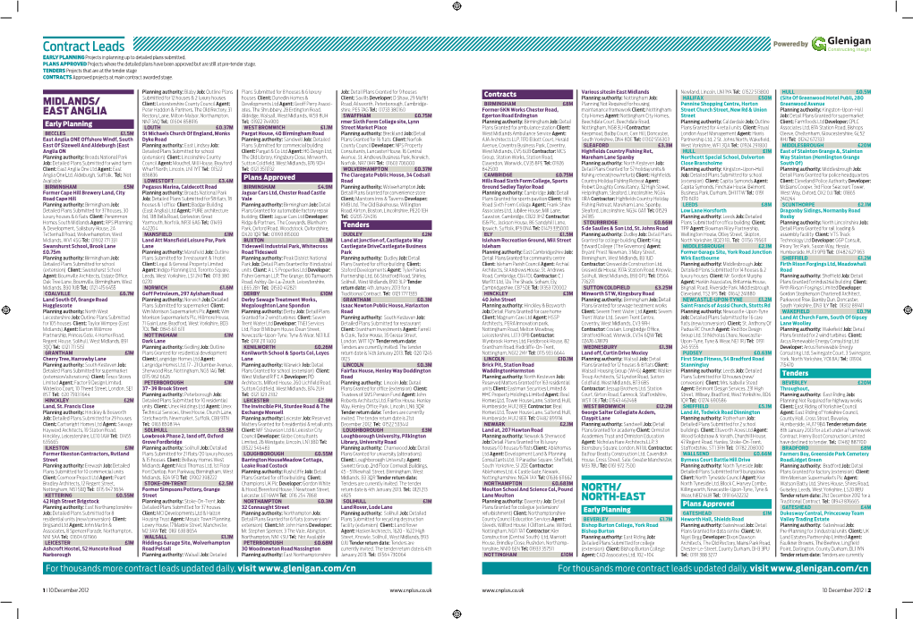 Contract Leads Powered by EARLY PLANNING Projects in Planning up to Detailed Plans Submitted