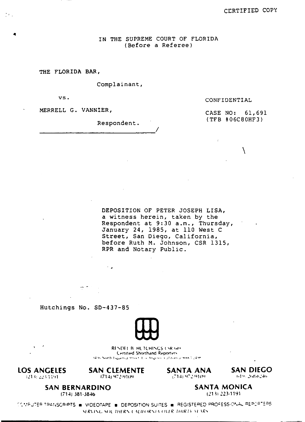 Deposition of Joseph Lisa, January 24, 1985