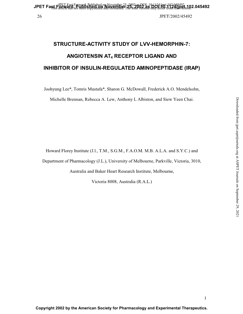 Structure-Activity Study of Lvv-Hemorphin-7
