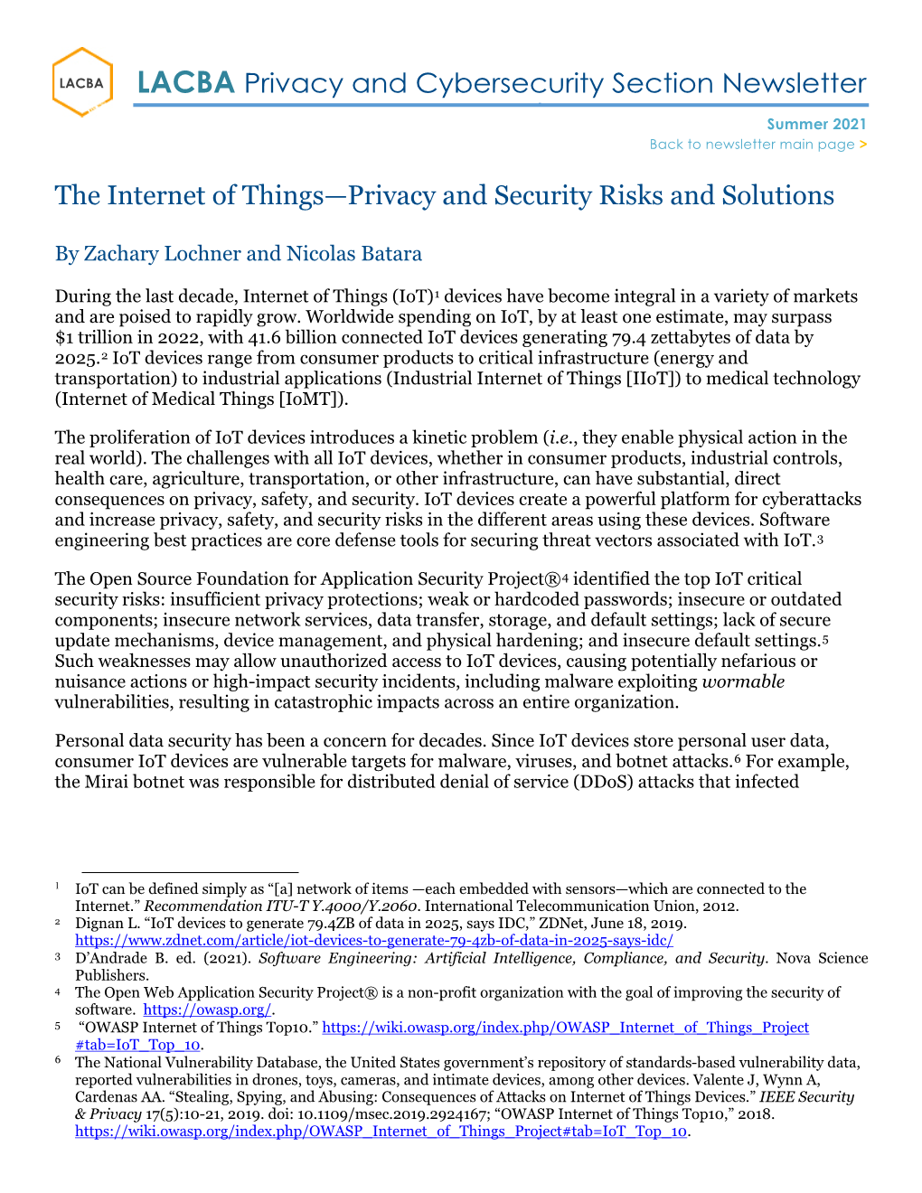 The Internet of Things—Privacy and Security Risks and Solutions