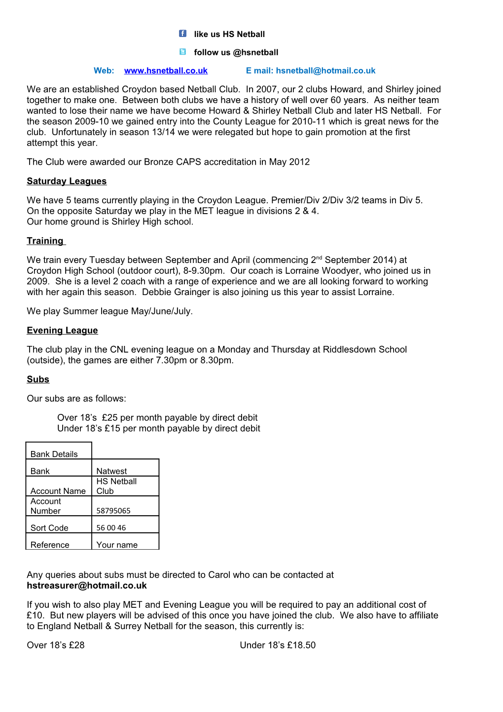 Howard & Shirley Netball Club