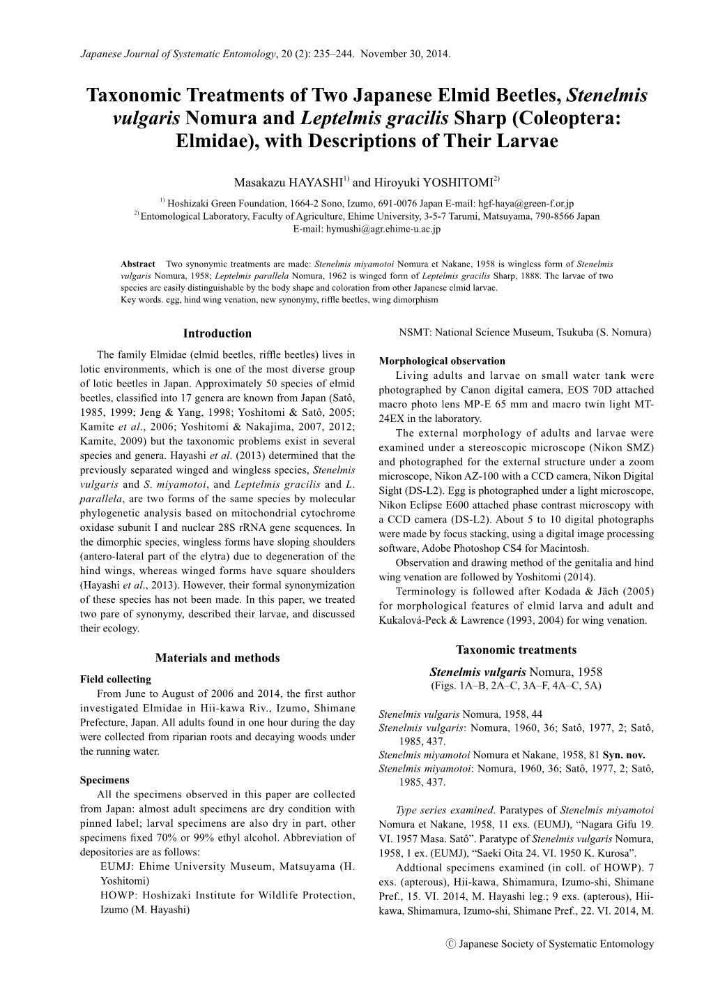 Coleoptera: Elmidae), with Descriptions of Their Larvae