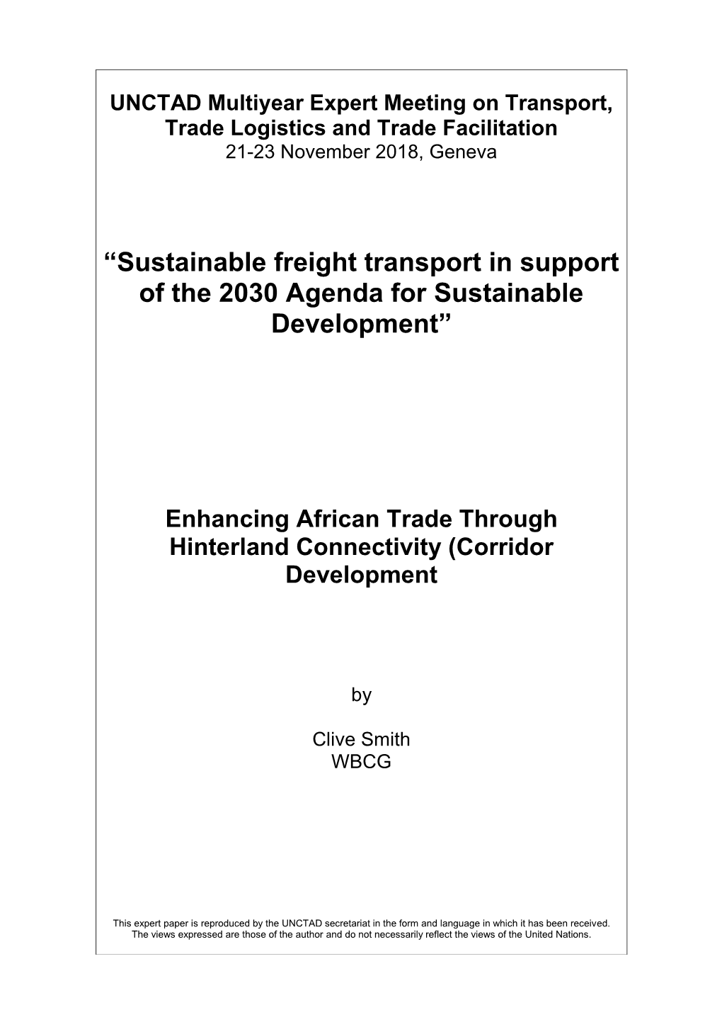 “Sustainable Freight Transport in Support of the 2030 Agenda for Sustainable Development”