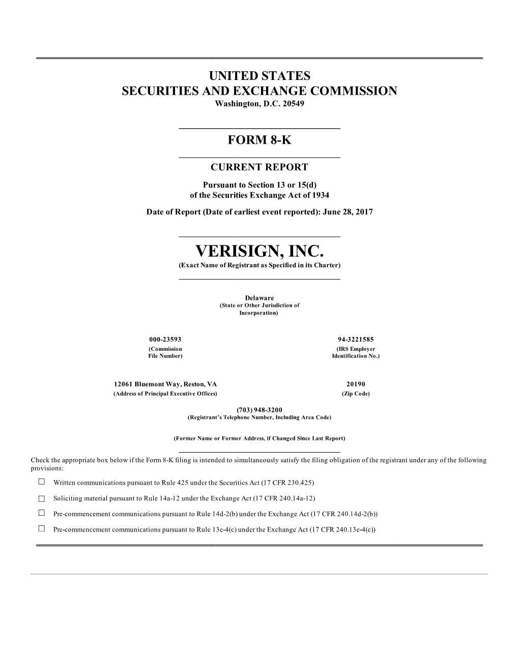 VERISIGN, INC. (Exact Name of Registrant As Specified in Its Charter)
