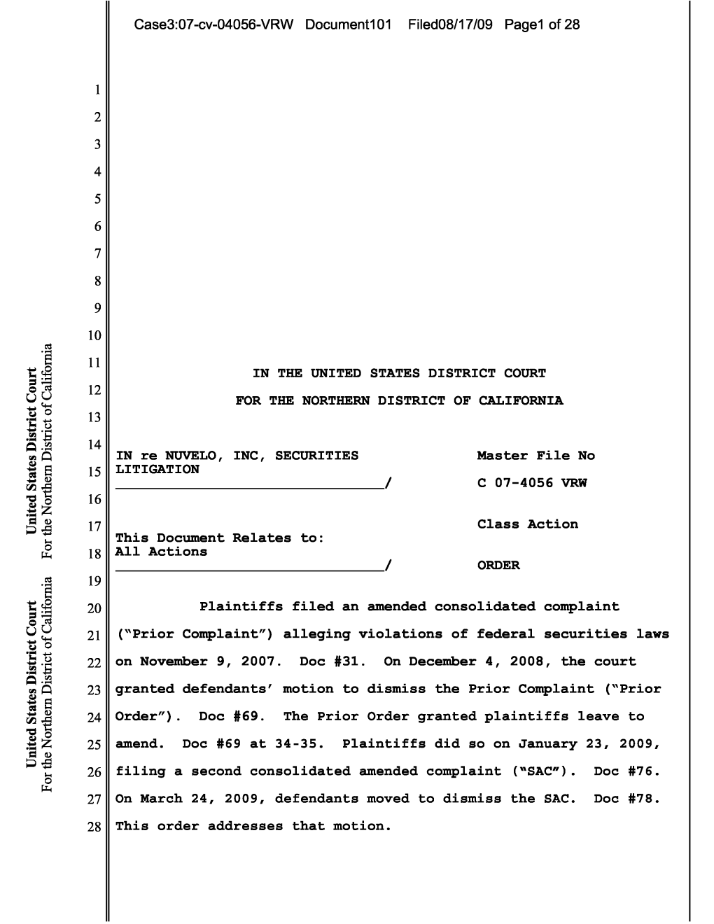 In Re Nuvelo, Inc. Securities Litigation 07-CV-04056-Order