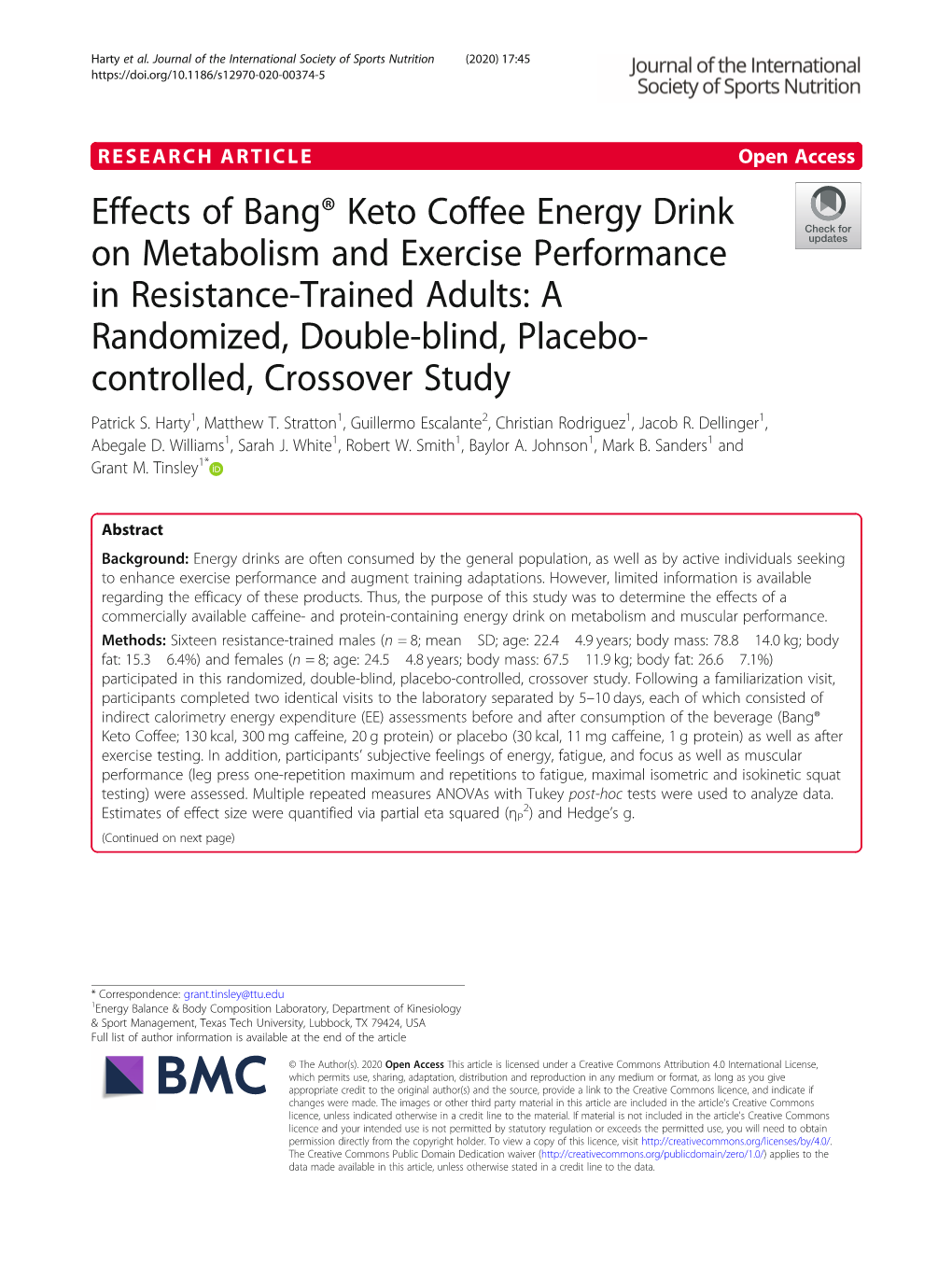 Effects of Bang® Keto Coffee Energy Drink on Metabolism and Exercise