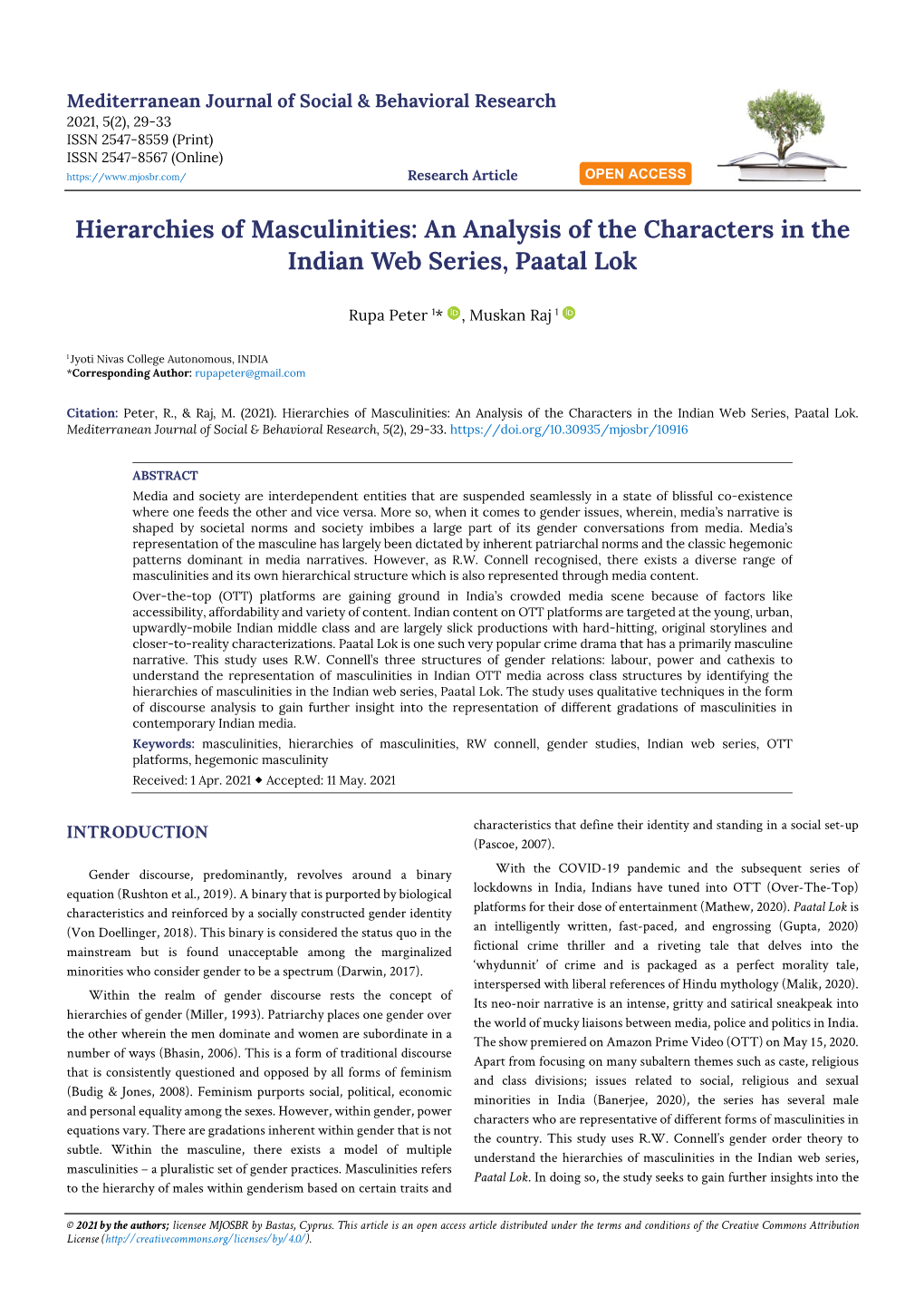 Hierarchies of Masculinities: an Analysis of the Characters in the Indian Web Series, Paatal Lok