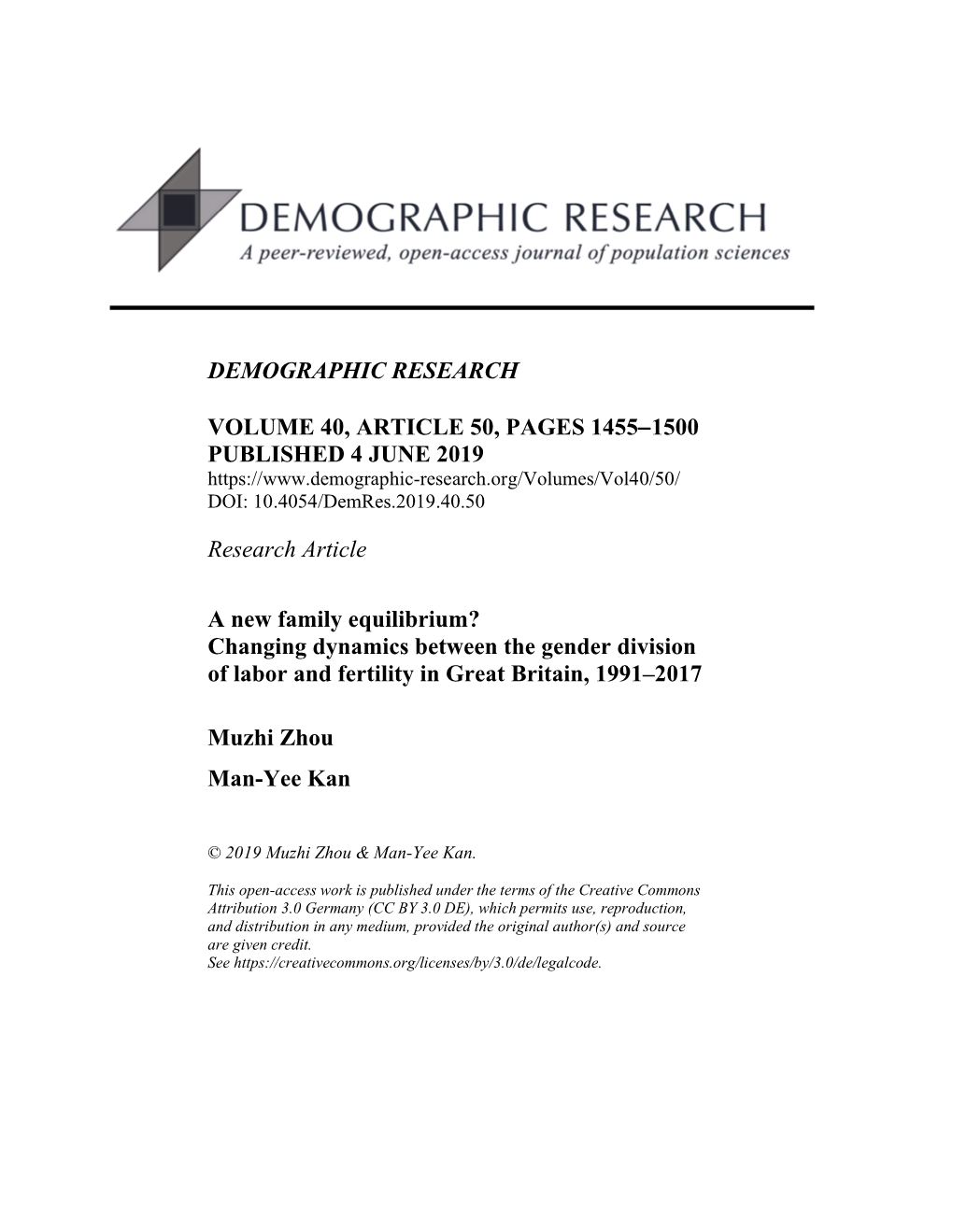 Changing Dynamics Between the Gender Division of Labor and Fertility in Great Britain, 1991–2017