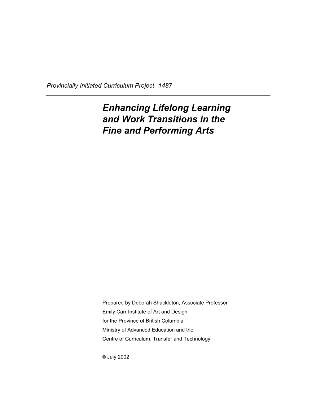 Enhancing Lifelong Learning and Work Transitions in the Fine and Performing Arts