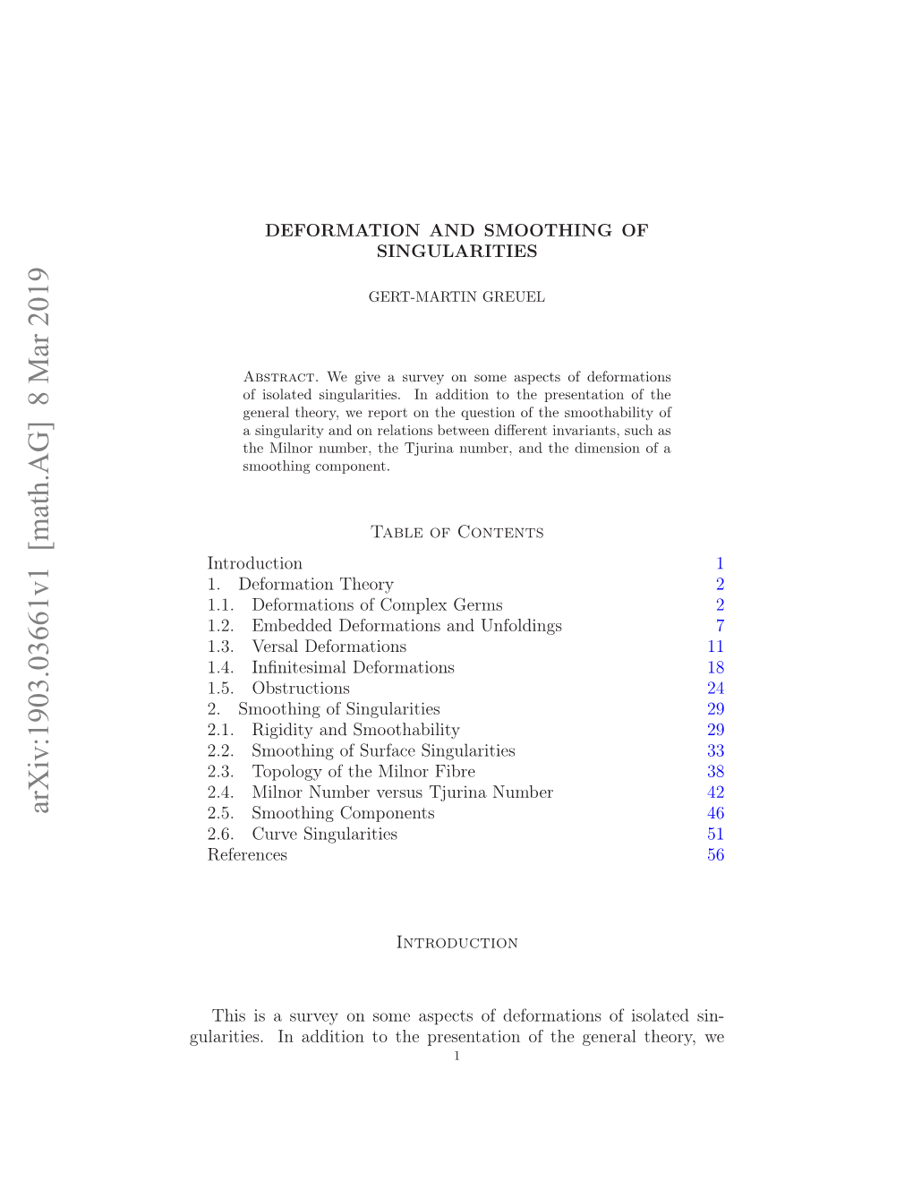 DEFORMATION and SMOOTHING of SINGULARITIES 3 Such That F(X) = Y