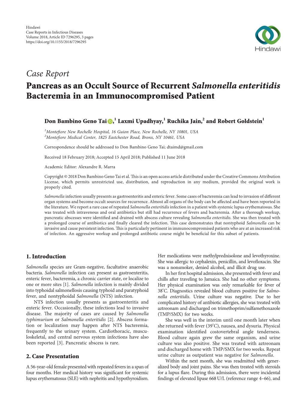 Pancreas As an Occult Source of Recurrent Salmonella Enteritidis Bacteremia in an Immunocompromised Patient