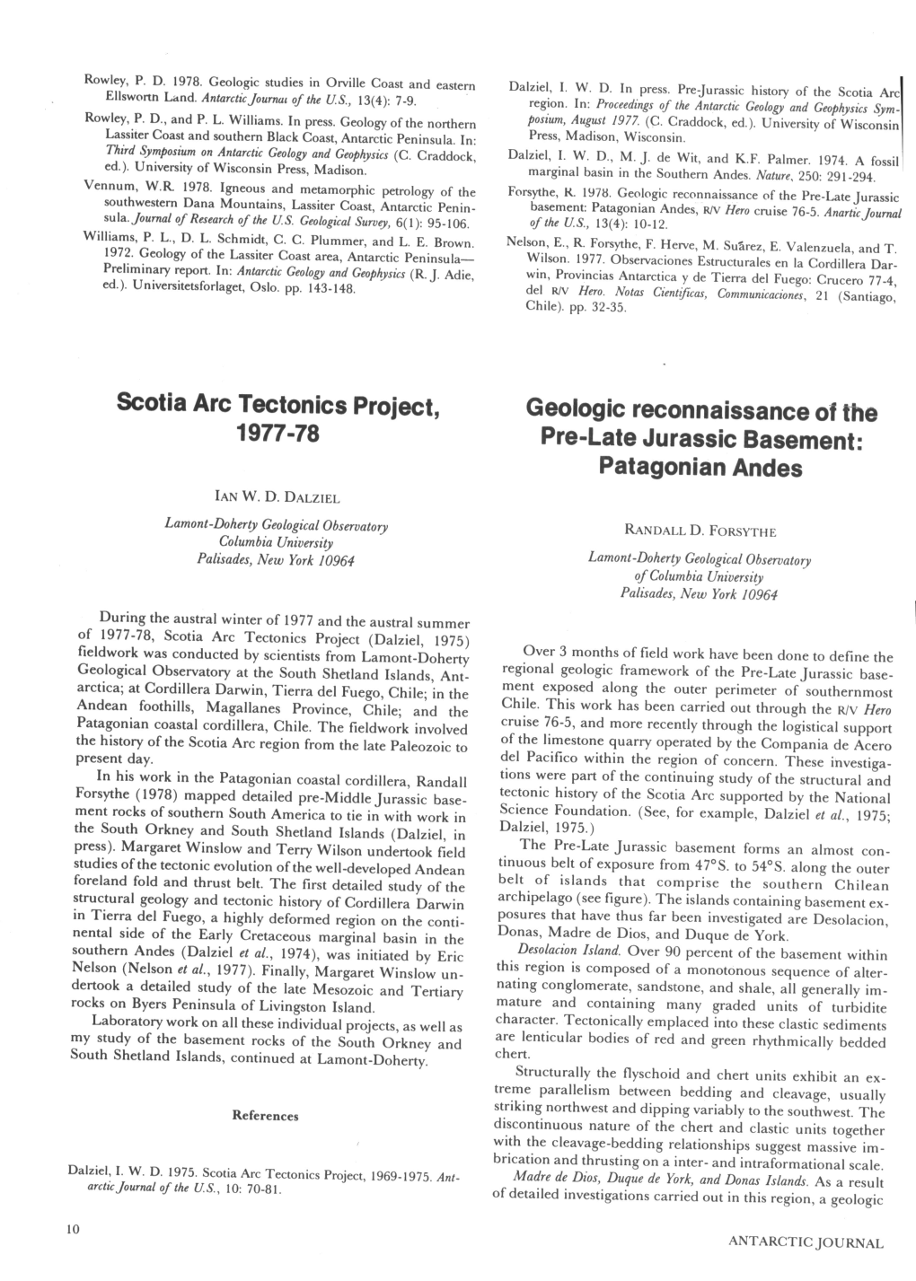 Scotia Arc Tectonics Project, 1977-78 Geologic Reconnaissance of the Pre