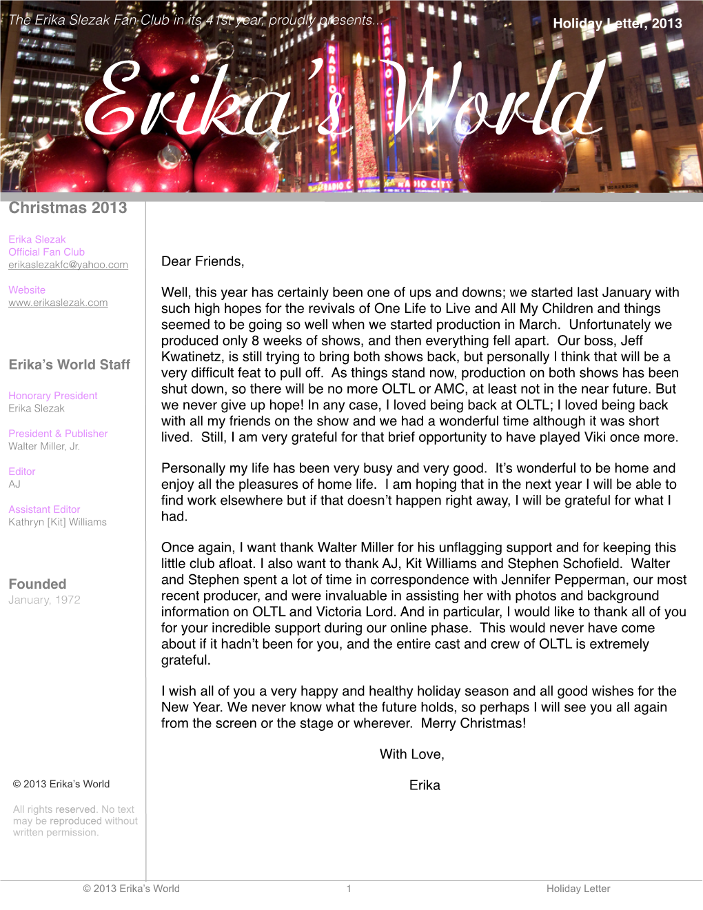 Erika Holiday Letter