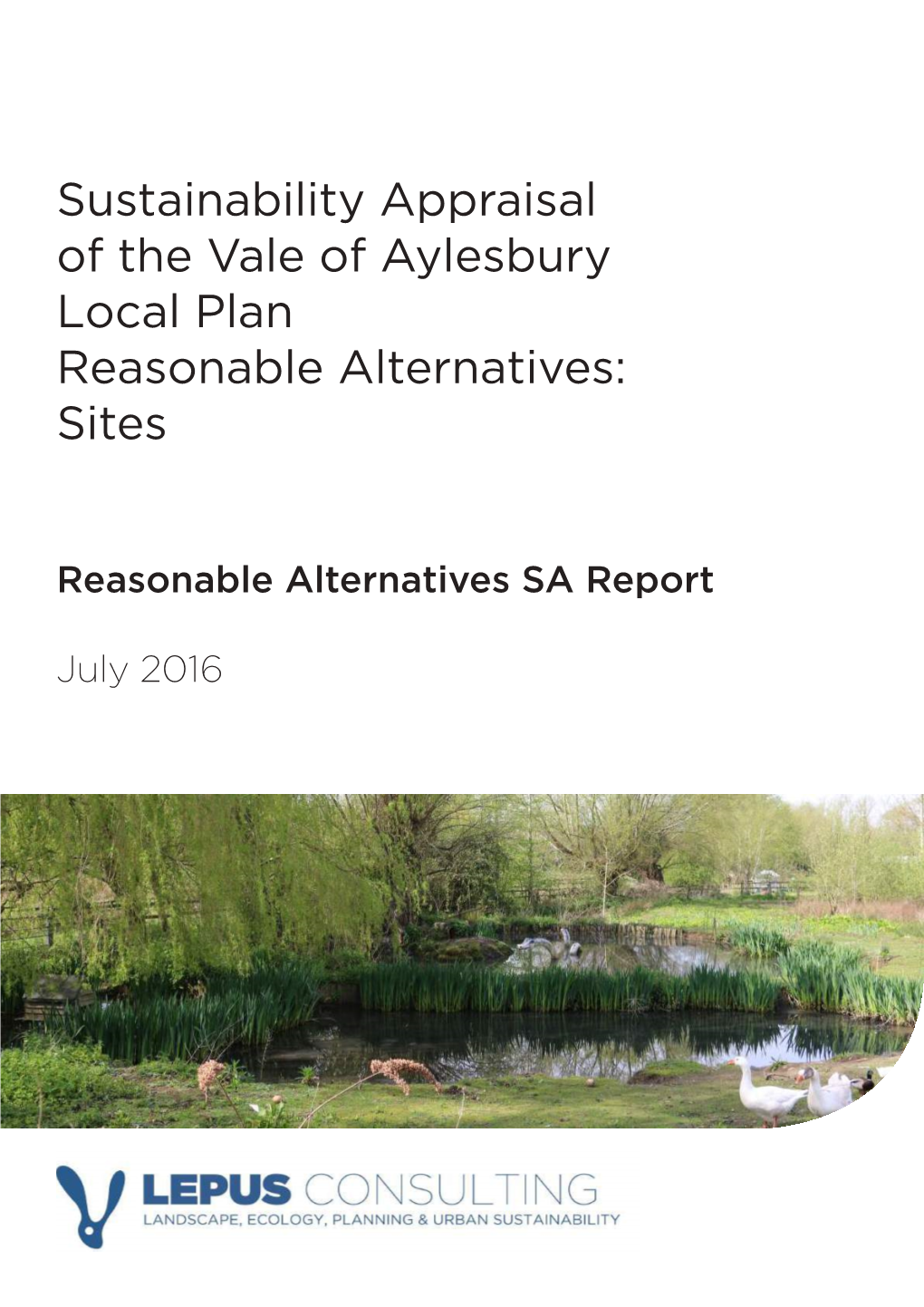 Sustainability Appraisal of the Vale of Aylesbury Local Plan Reasonable Alternatives: Sites