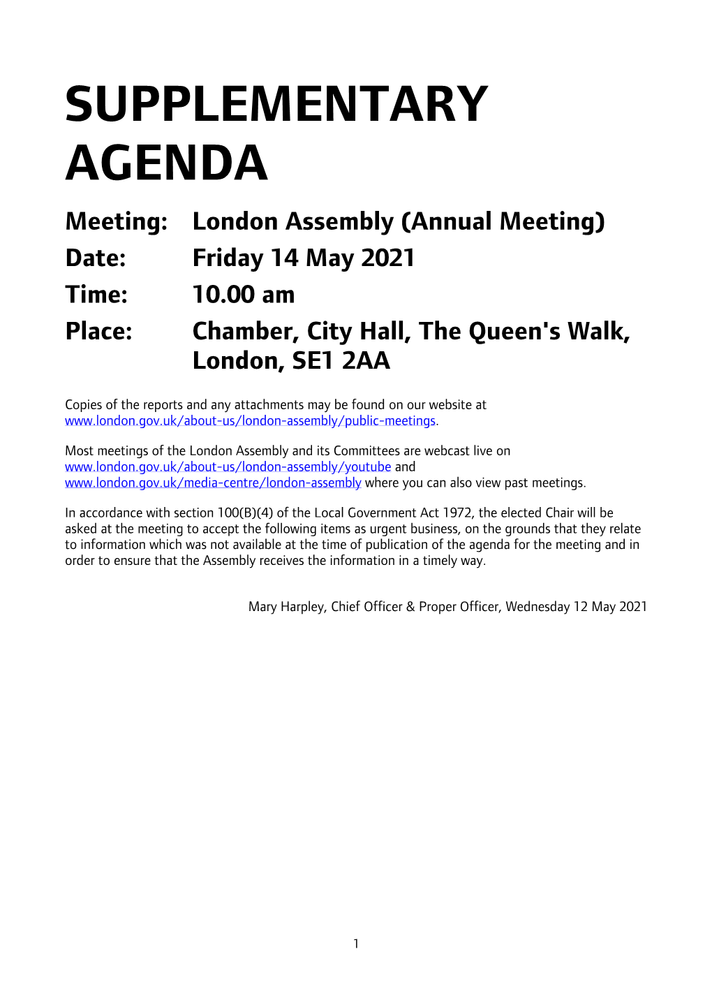 (Public Pack)Supplementary Papers Agenda Supplement for London