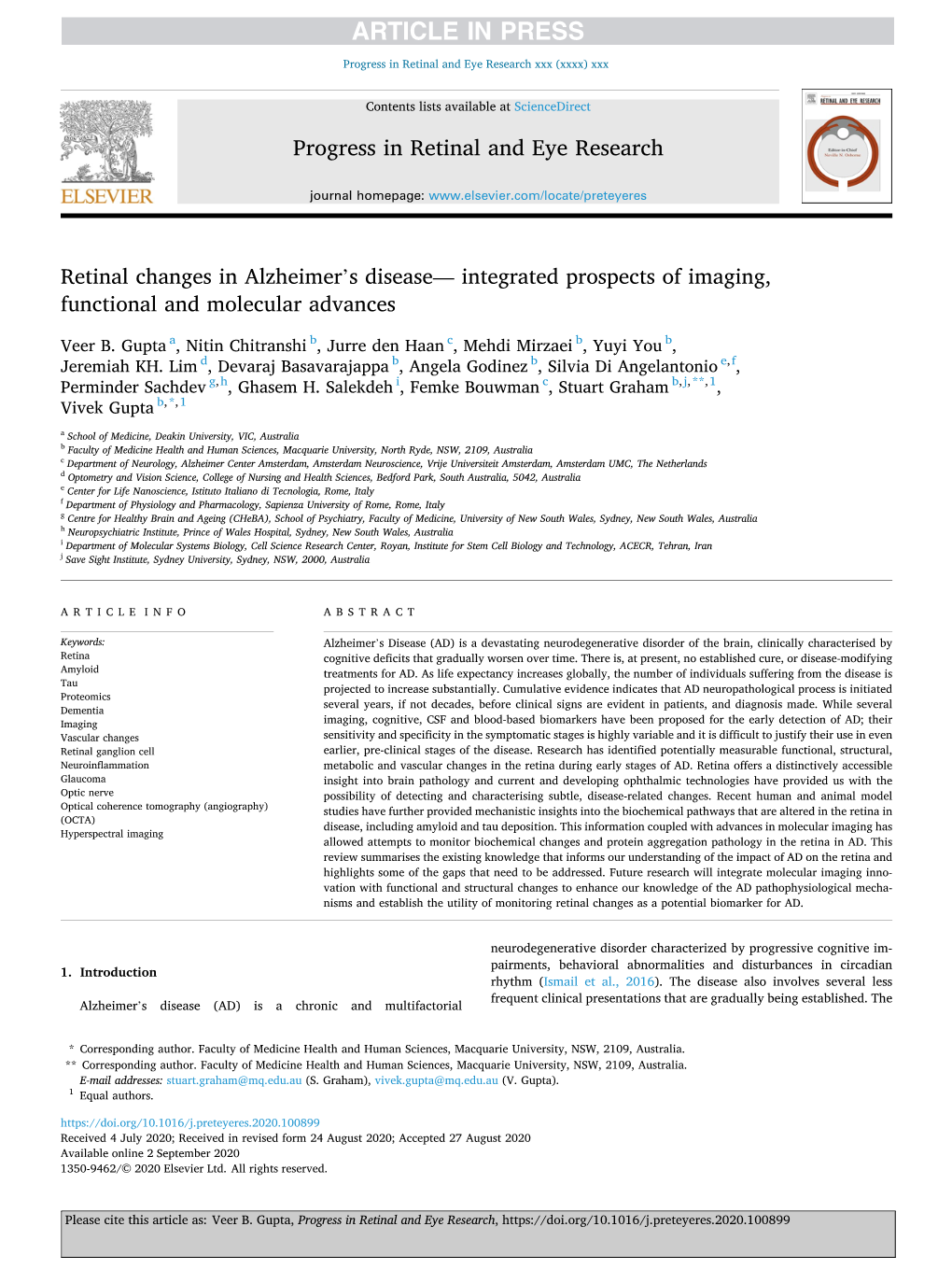 Retinal Changes in Alzheimer's 2020