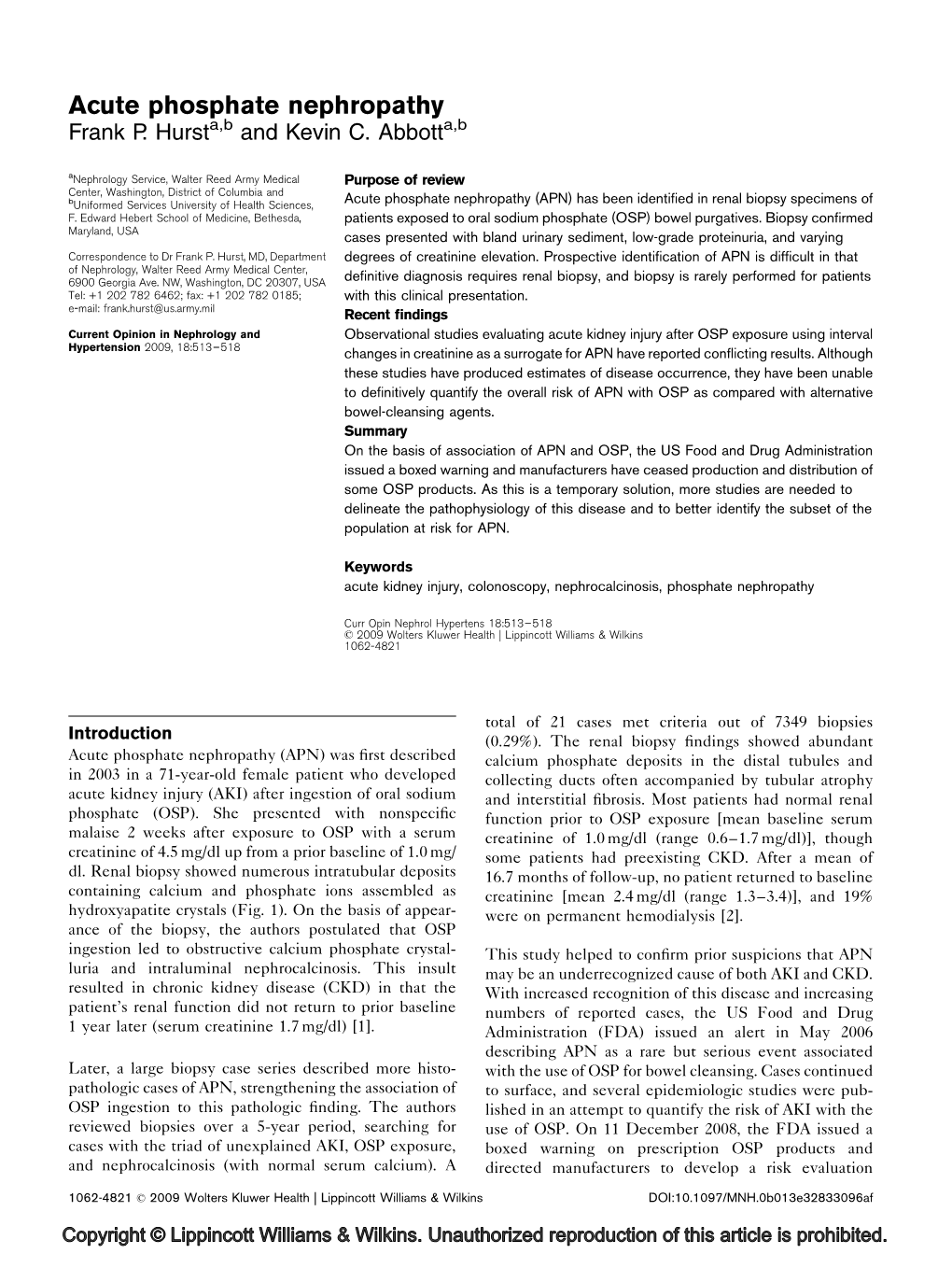 Acute Phosphate Nephropathy Frank P