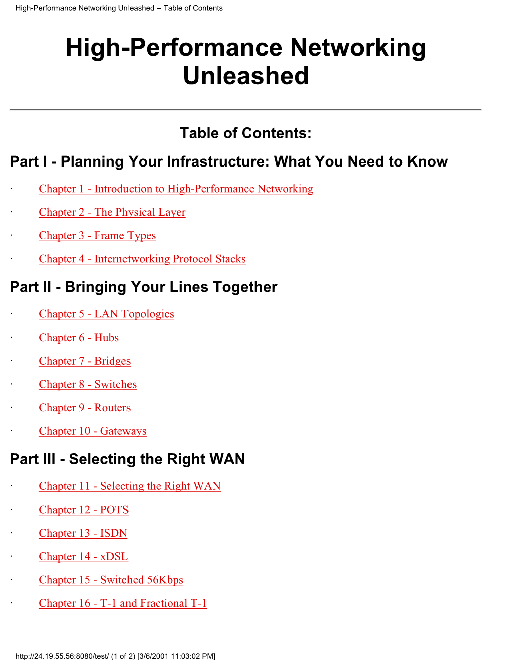 High-Performance Networking Unleashed -- Table of Contents