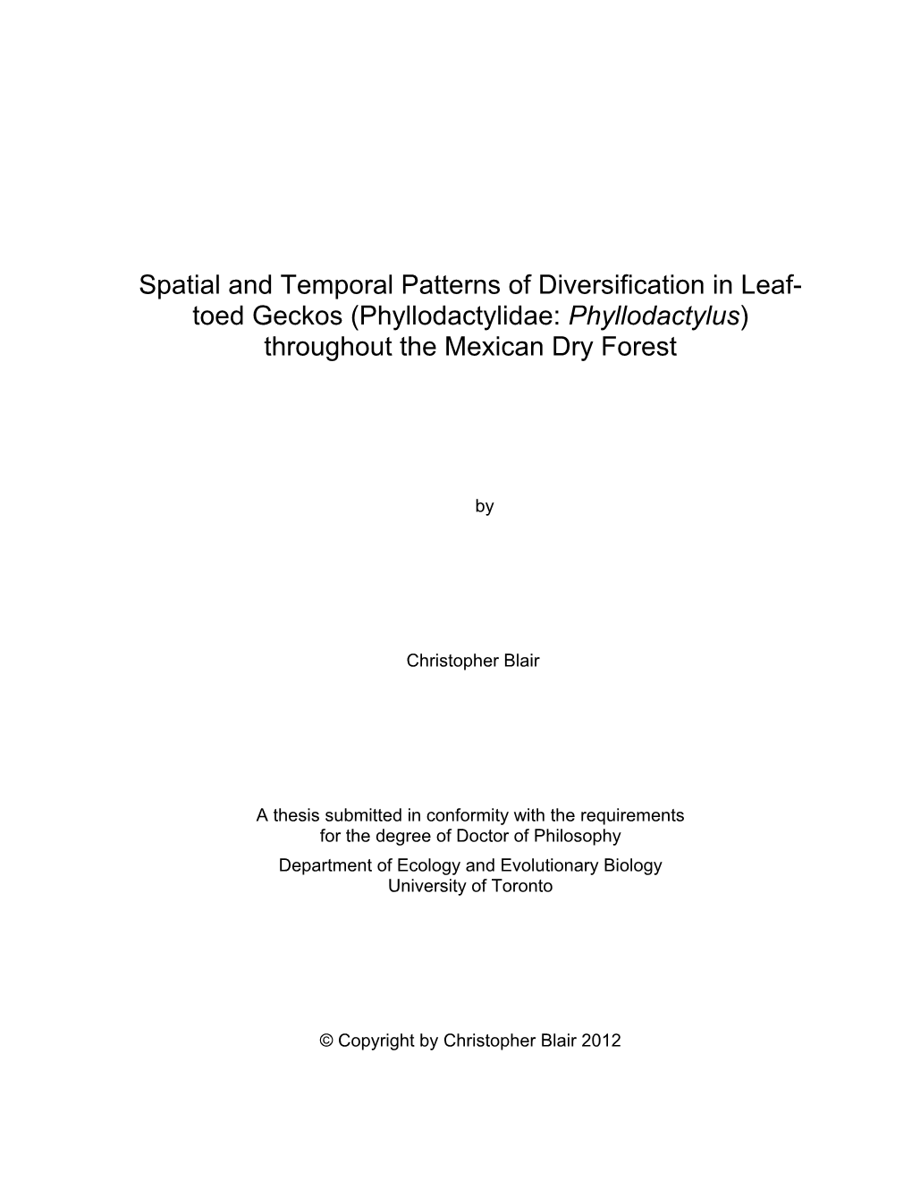 Spatial and Temporal Patterns of Diversification in Leaf-Toed Geckos (Phyllodactylidae: Phyllodactylus) Throughout the Mexican Dry Forest