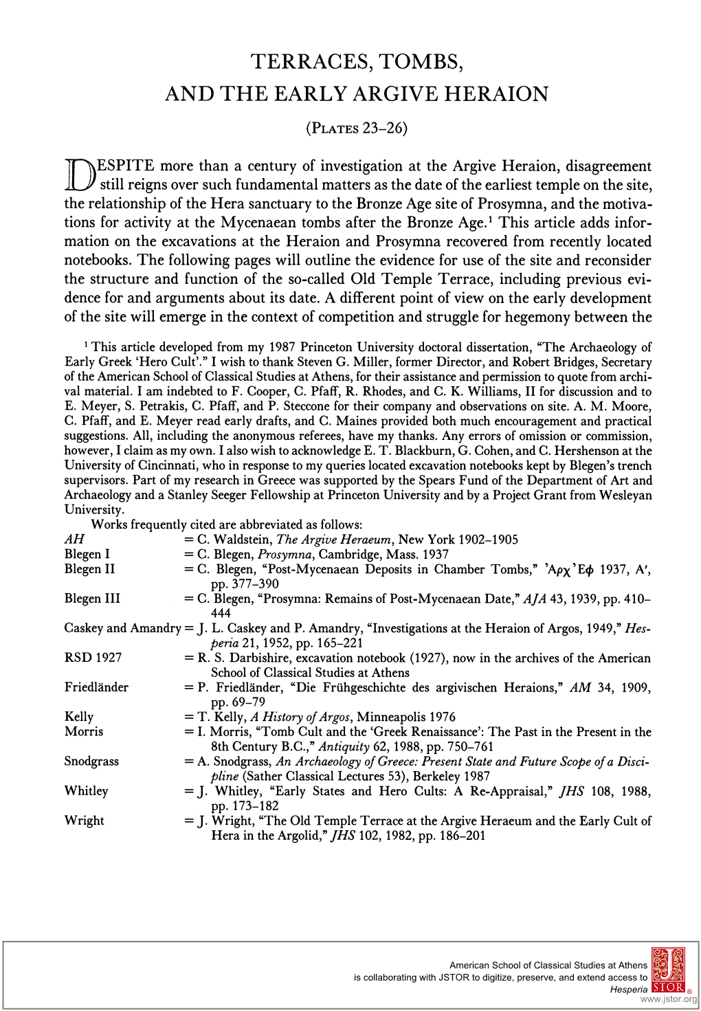 Terraces, Tombs, and the Early Argive Heraion (Plates23-26)