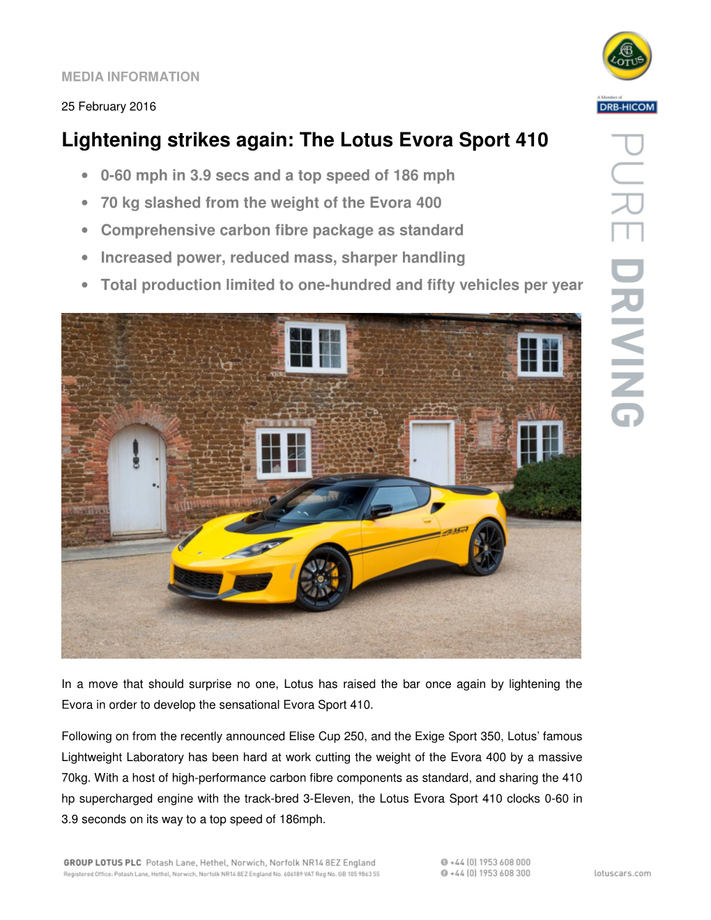 Lightening Strikes Again: the Lotus Evora Sport 410
