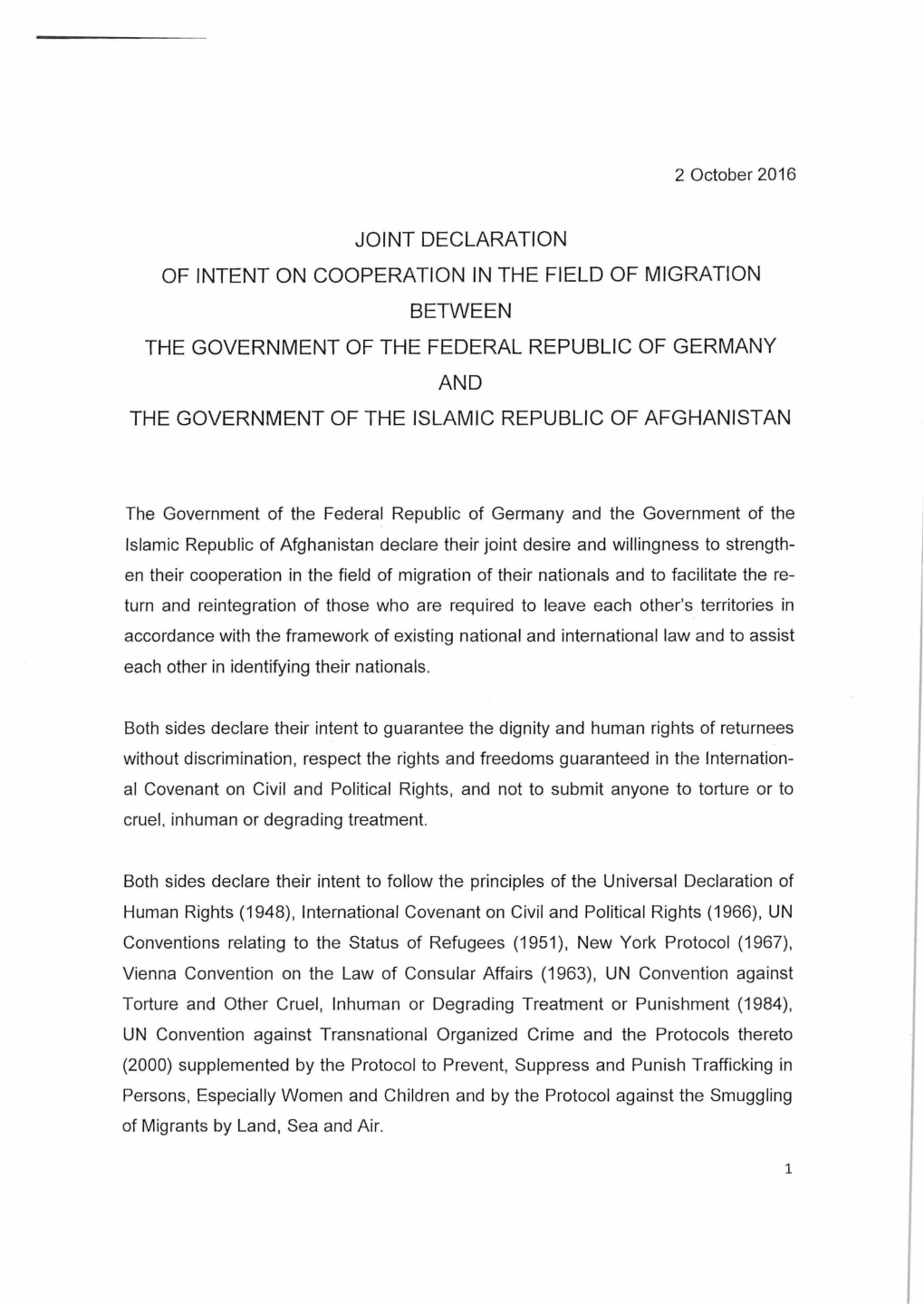 Joint Declaration of Intent on Cooperation in the Field Of