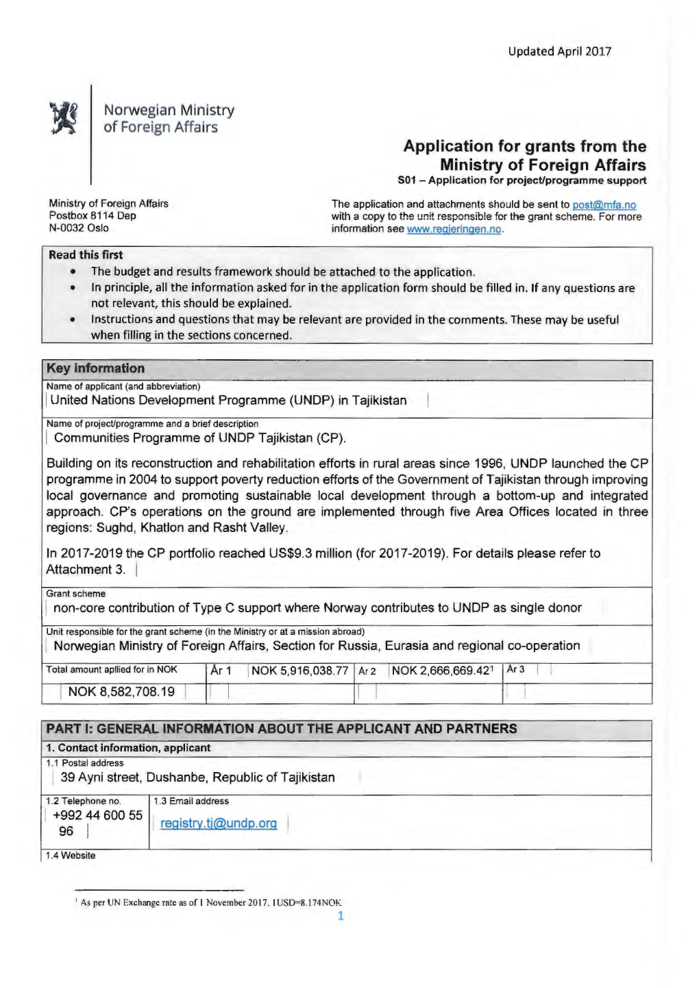 Application for Grants from the Ministry of Foreign Affairs 501 -Application for Project/Programme Support