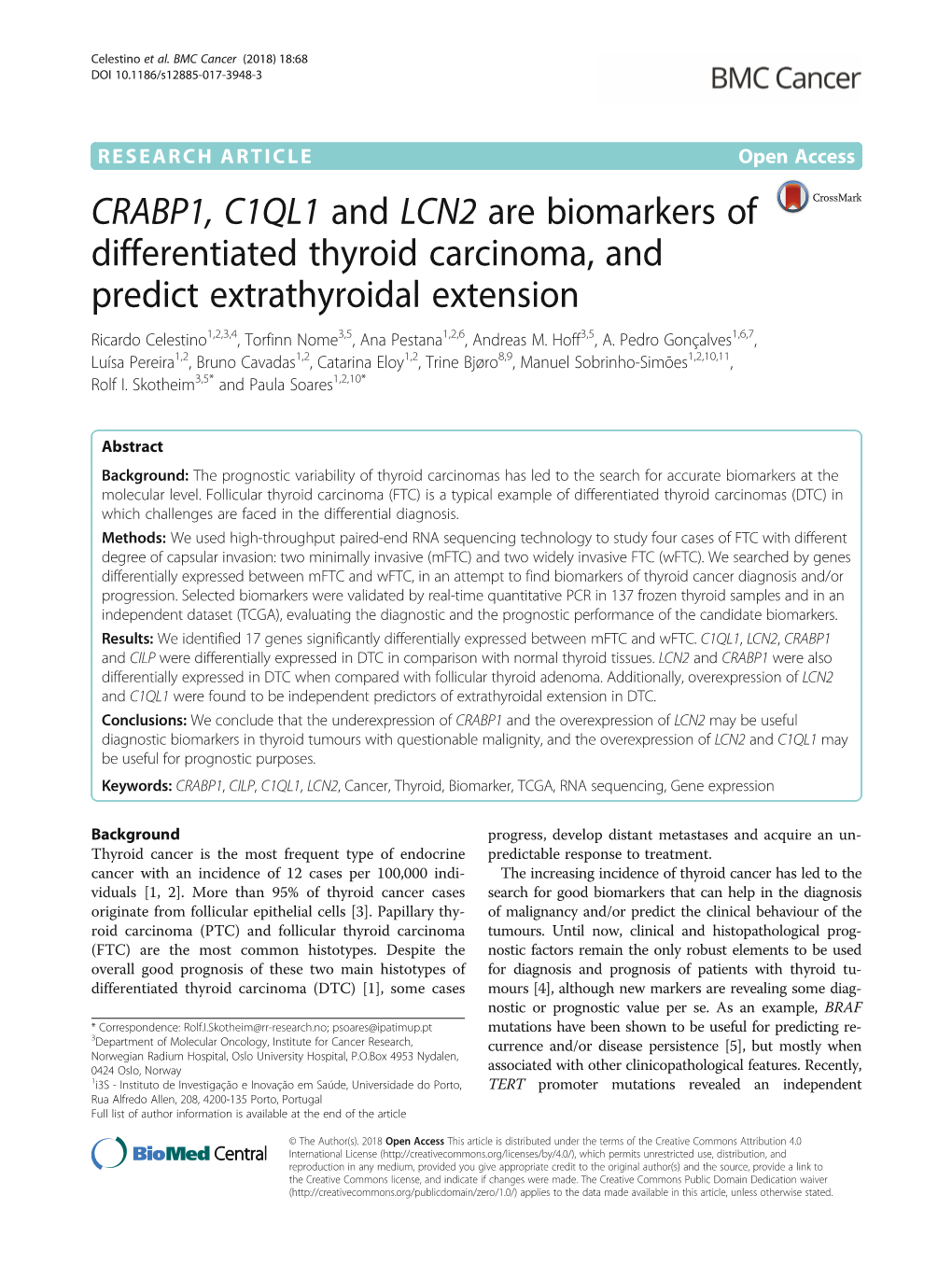 CRABP1, C1QL1 and LCN2 Are Biomarkers of Differentiated Thyroid