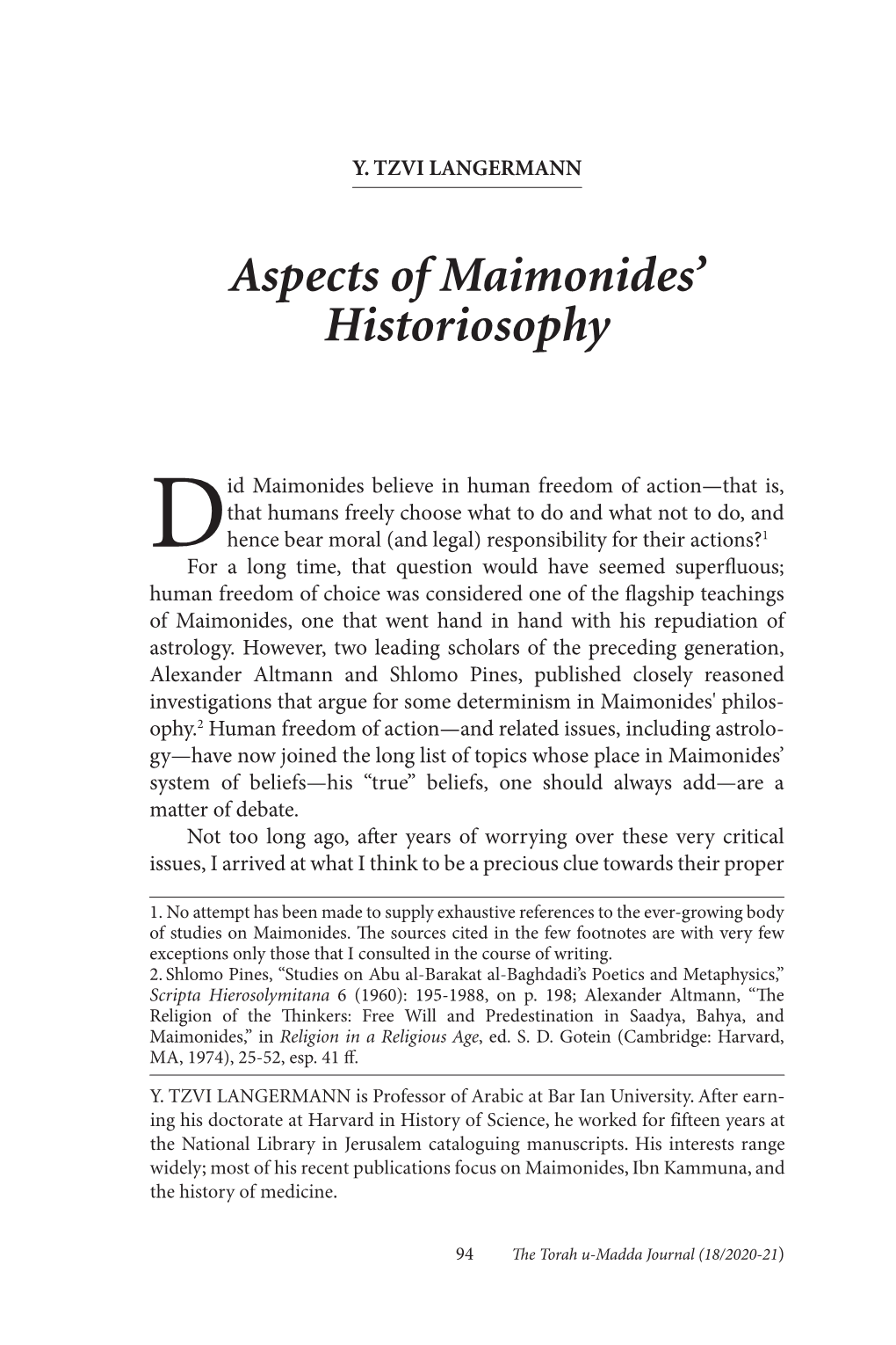 Aspects of Maimonides' Historiosophy