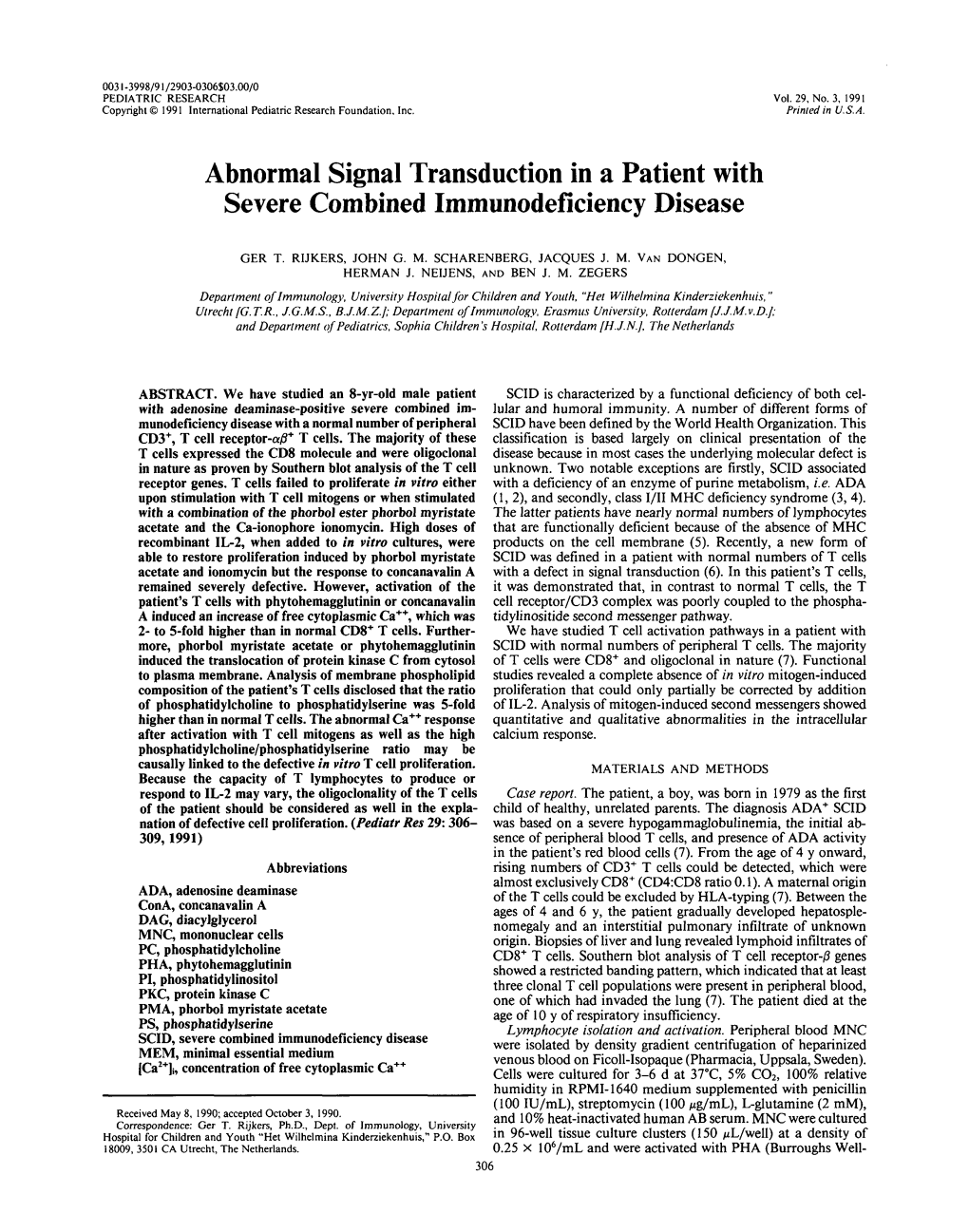 Abnormal Signal Transduction in a Patient with Severe Combined Immunodeficiency Disease