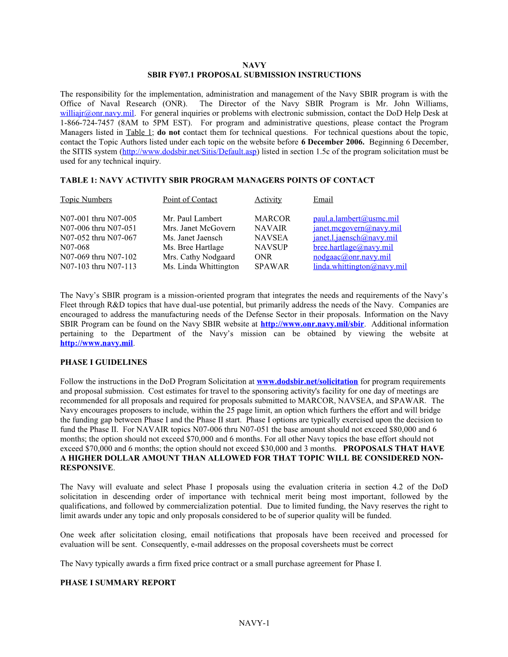 Sbir Fy07.1 Proposal Submission Instructions