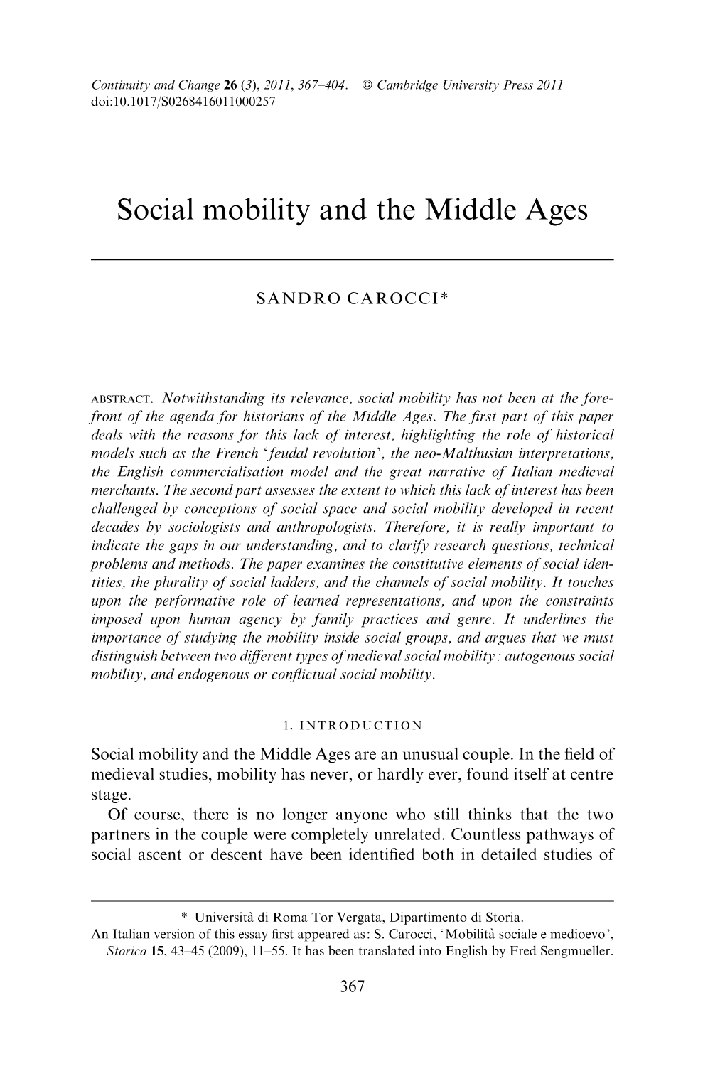 Social Mobility and the Middle Ages