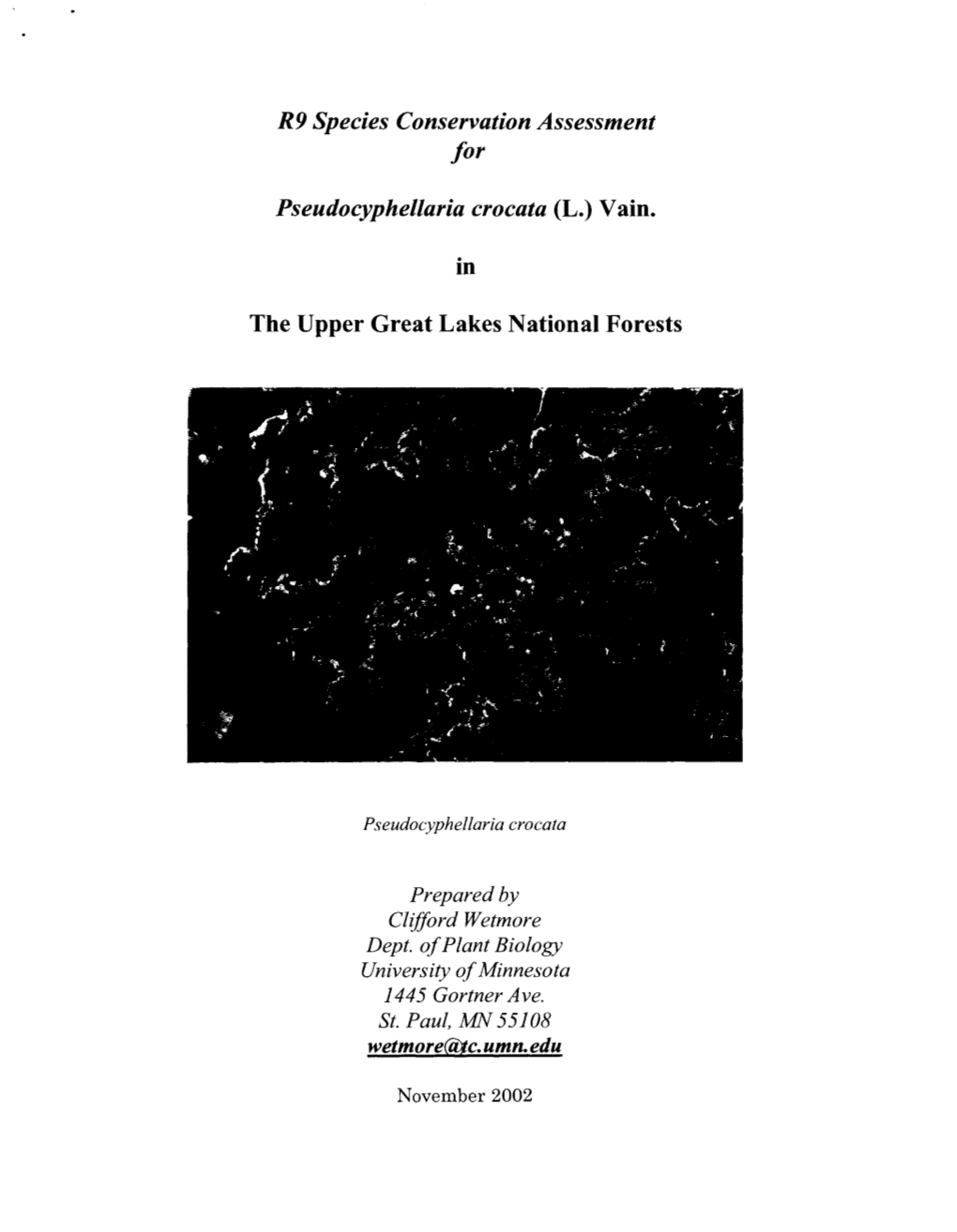 R9 Species Conservation Assessment for Pseudocyphellaria Crocata (L