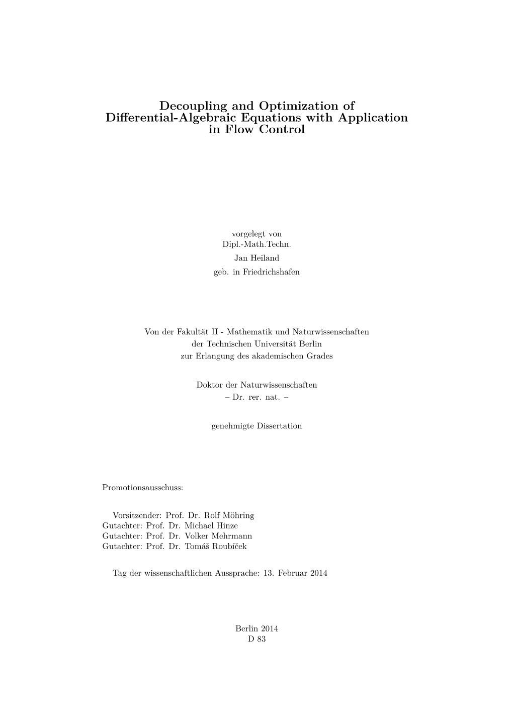 Decoupling and Optimization of Differential-Algebraic Equations